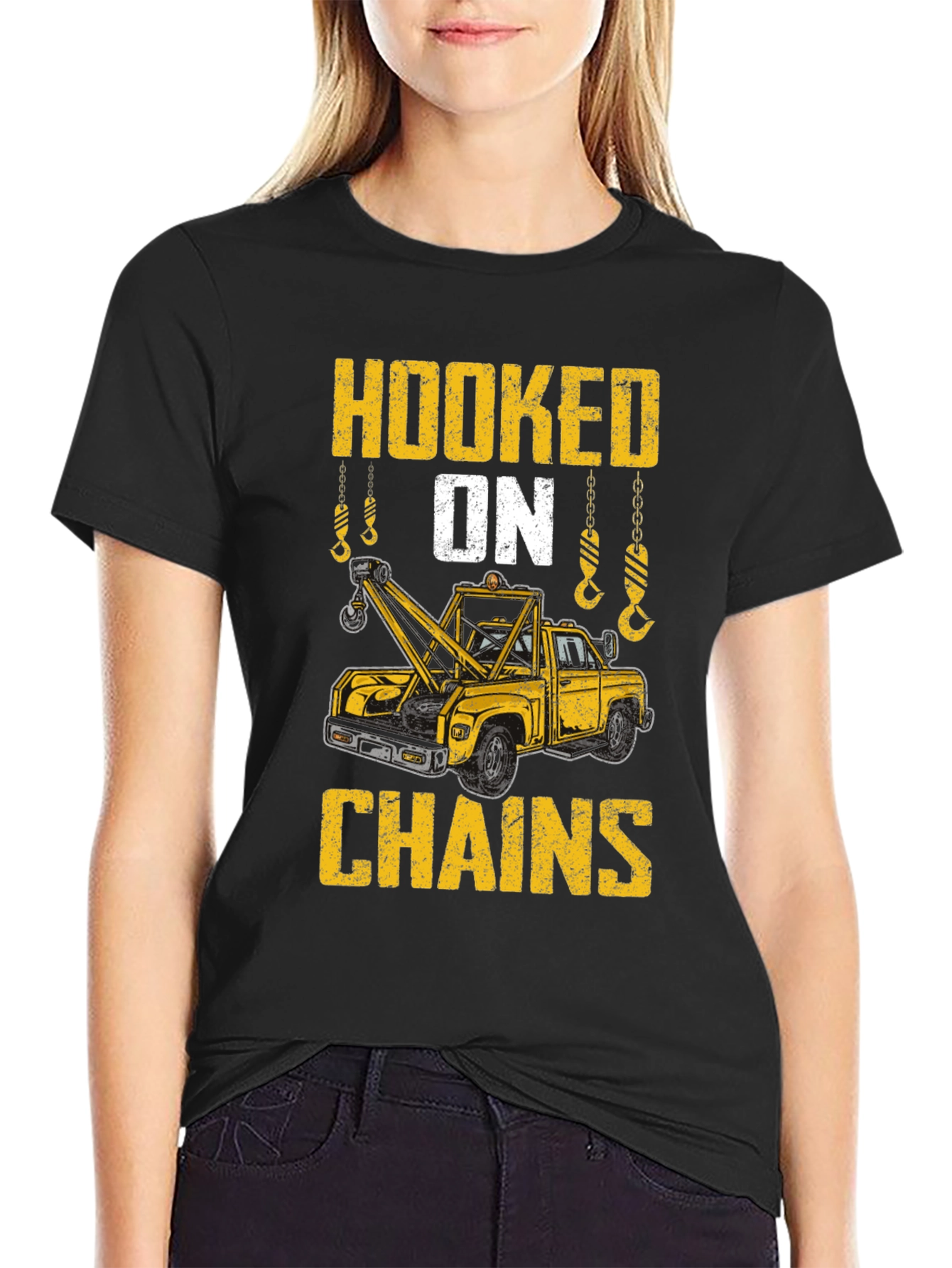 Hooked on Chains Tow Truck Graphic T-Shirt