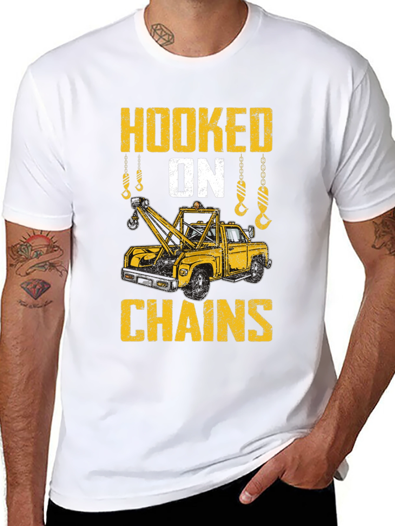 Hooked on Chains Tow Truck Graphic T-Shirt