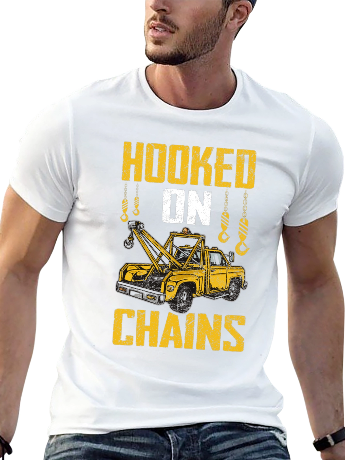 Hooked on Chains Tow Truck Graphic T-Shirt