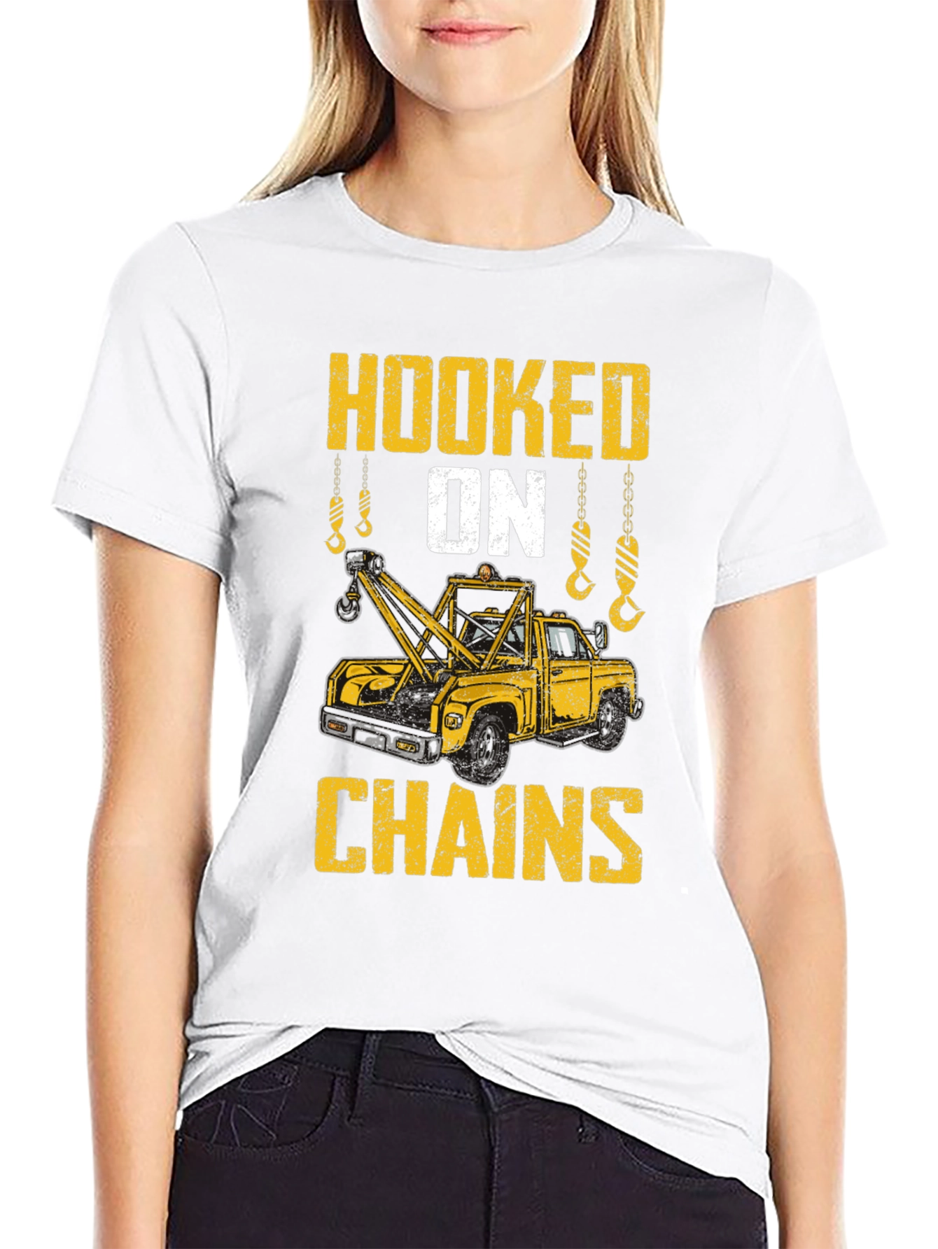Hooked on Chains Tow Truck Graphic T-Shirt