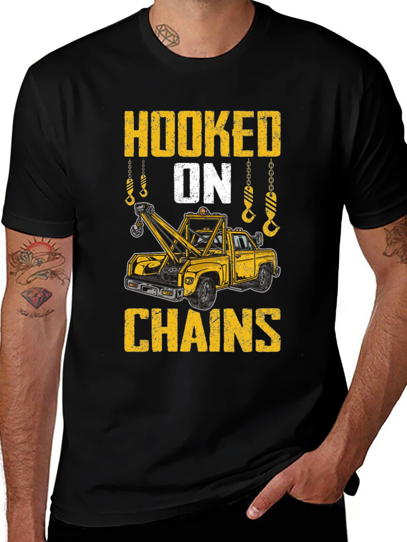 Hooked on Chains Tow Truck Graphic T-Shirt