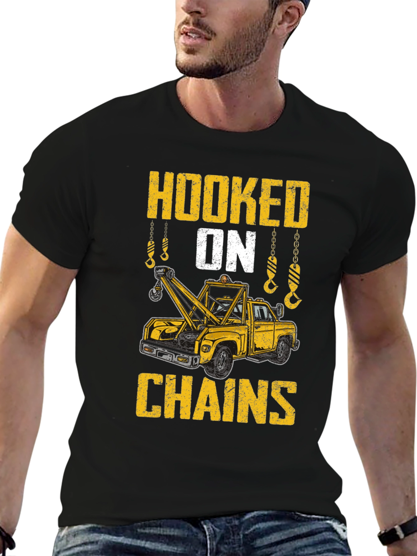 Hooked on Chains Tow Truck Graphic T-Shirt