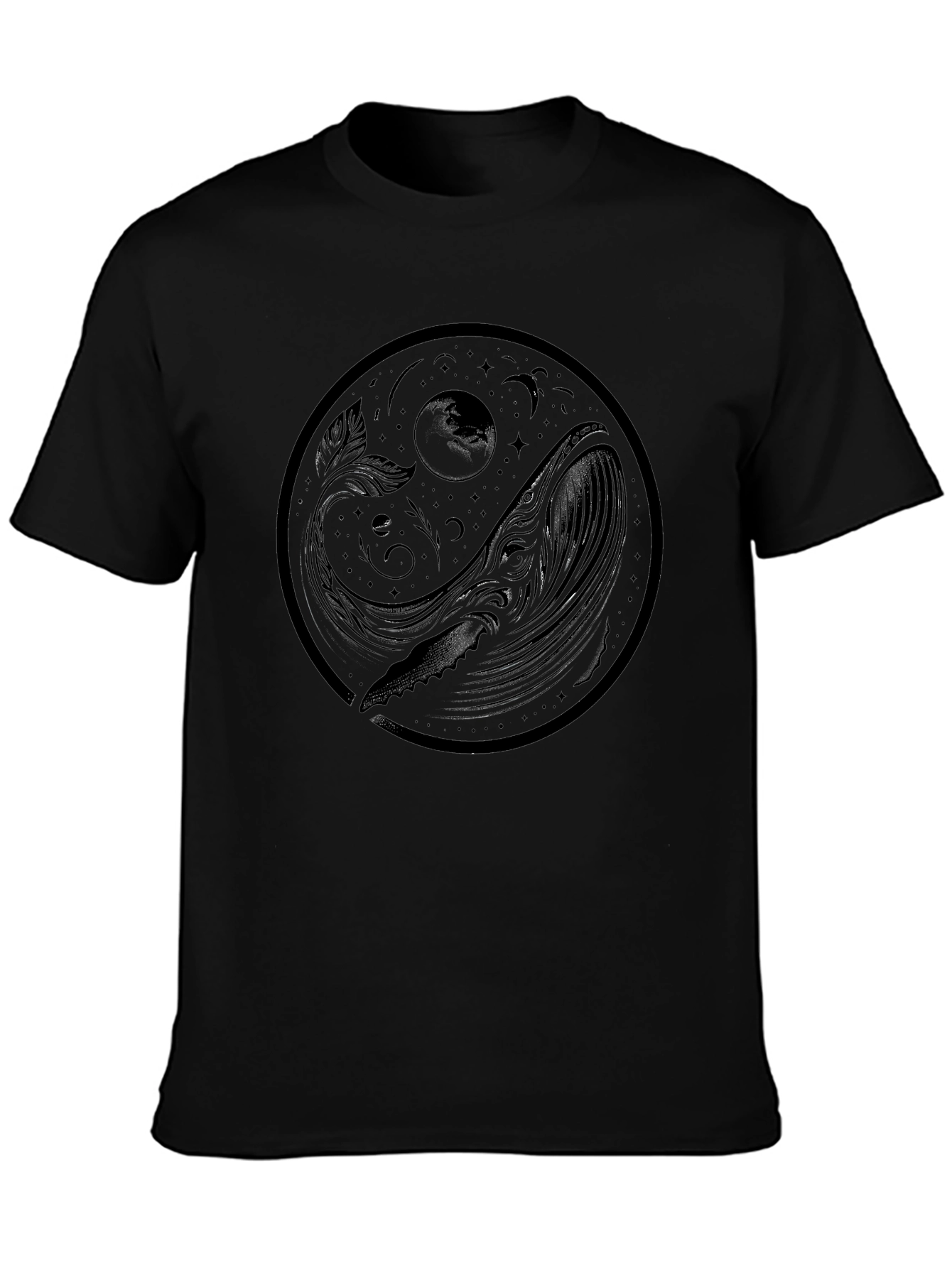 Yin Yang Whale Graphic Black Tee