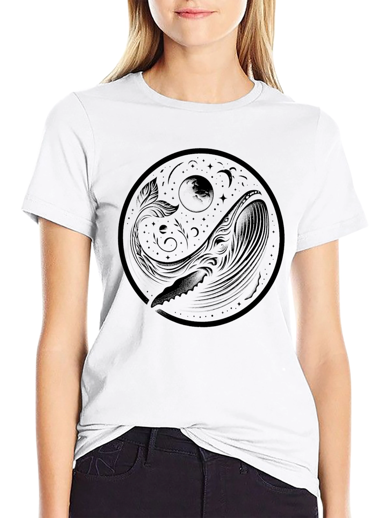 Yin Yang Whale Graphic Black Tee
