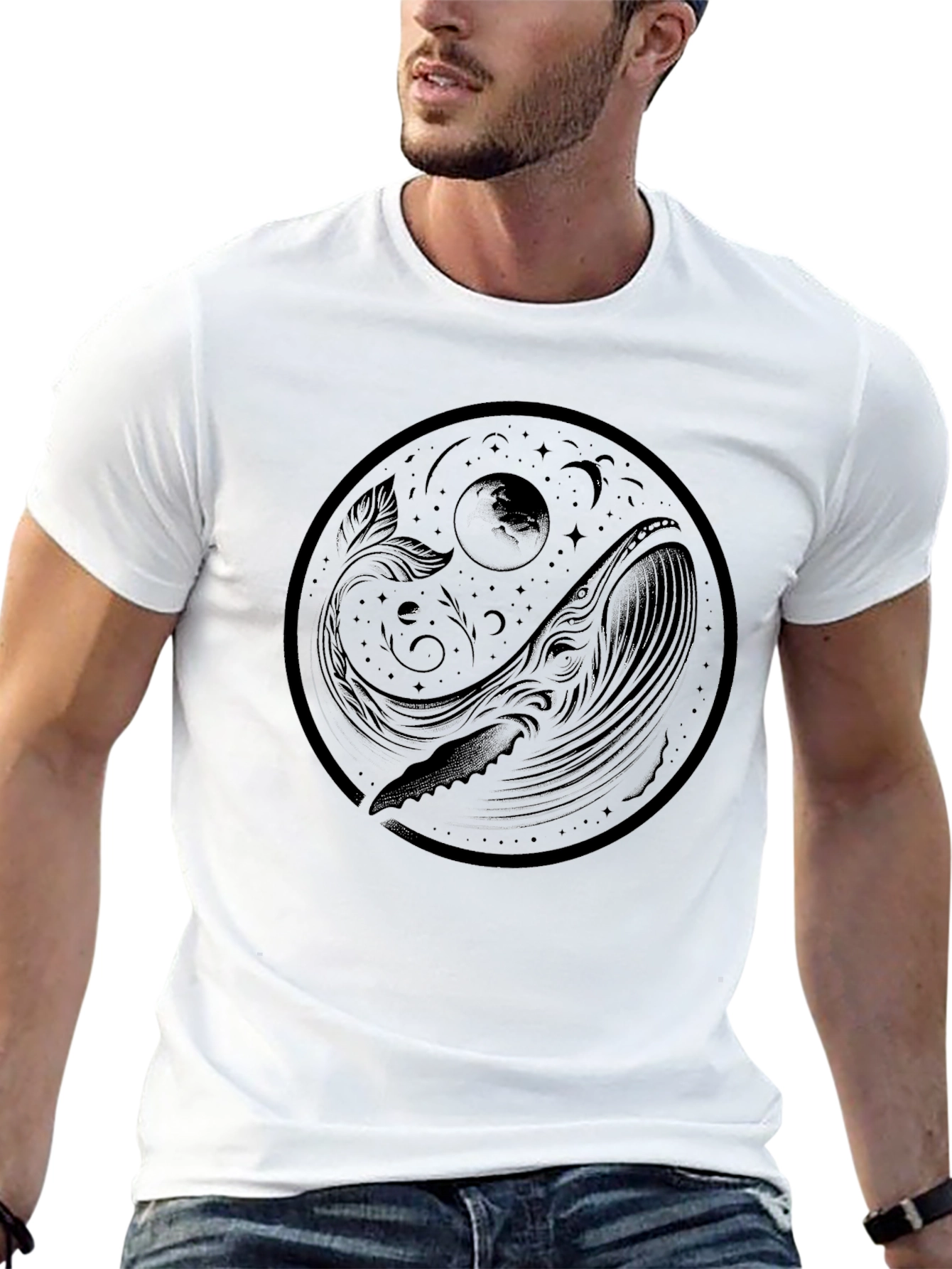 Yin Yang Whale Graphic Black Tee