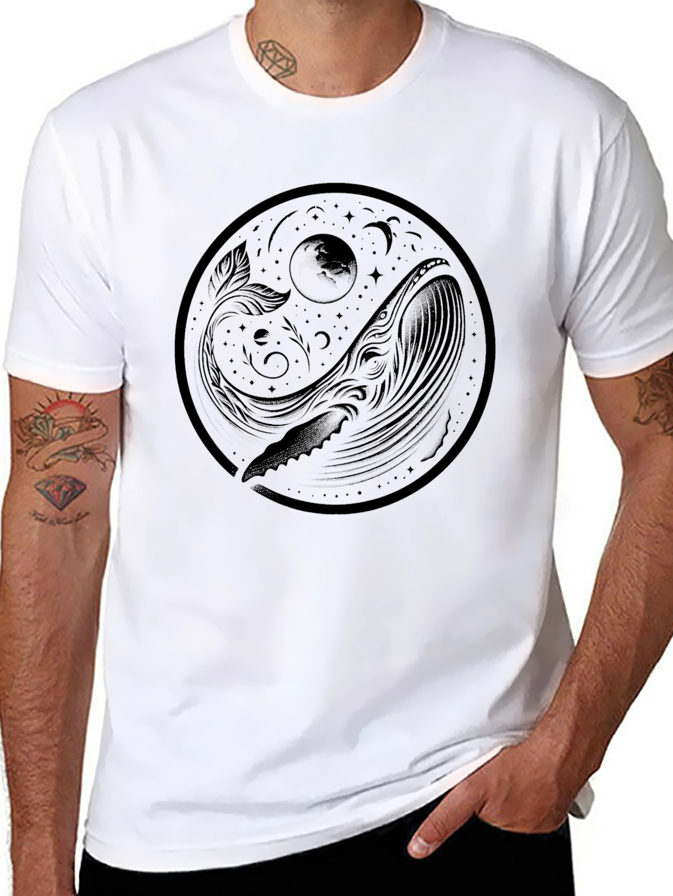 Yin Yang Whale Graphic Black Tee