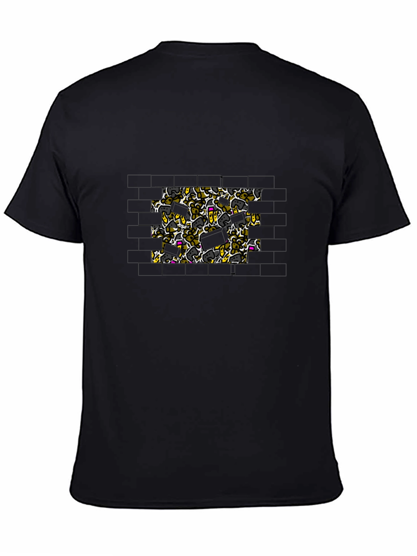 Brick Wall Doodle Print Black T-Shirt