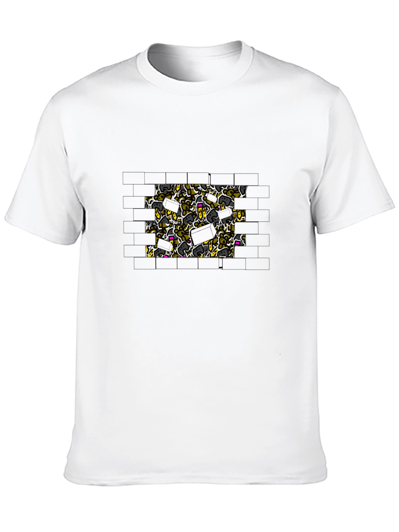 Brick Wall Doodle Print Black T-Shirt