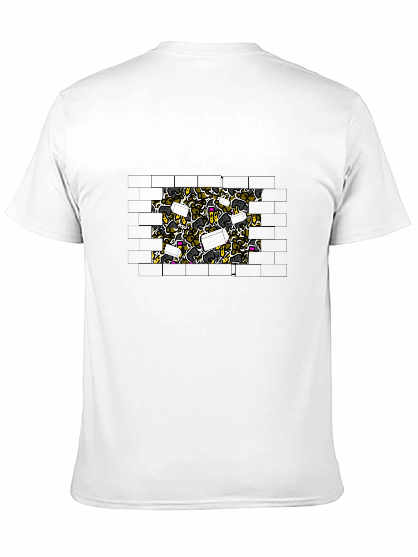Brick Wall Doodle Print Black T-Shirt