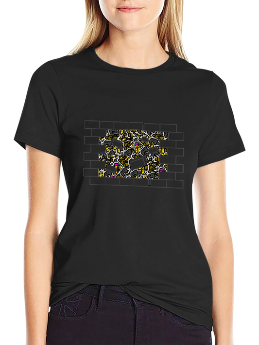 Brick Wall Doodle Print Black T-Shirt