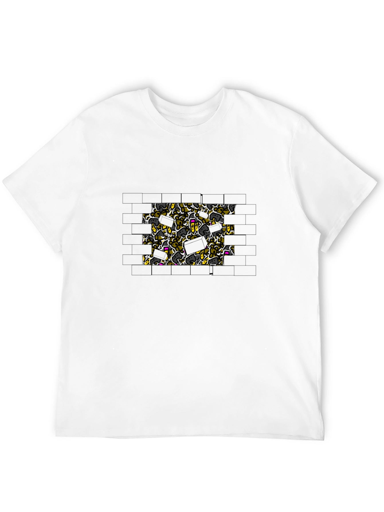 Brick Wall Doodle Print Black T-Shirt