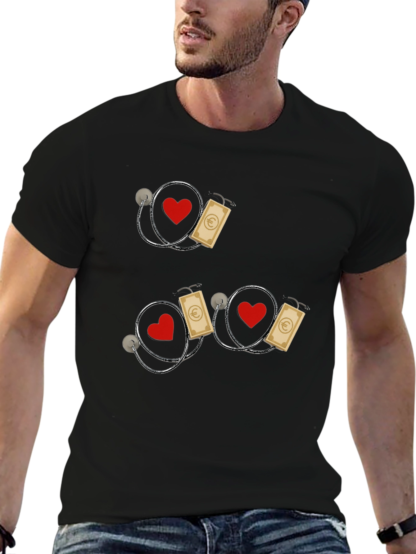 Heart and Money Stethoscope Graphic Tee