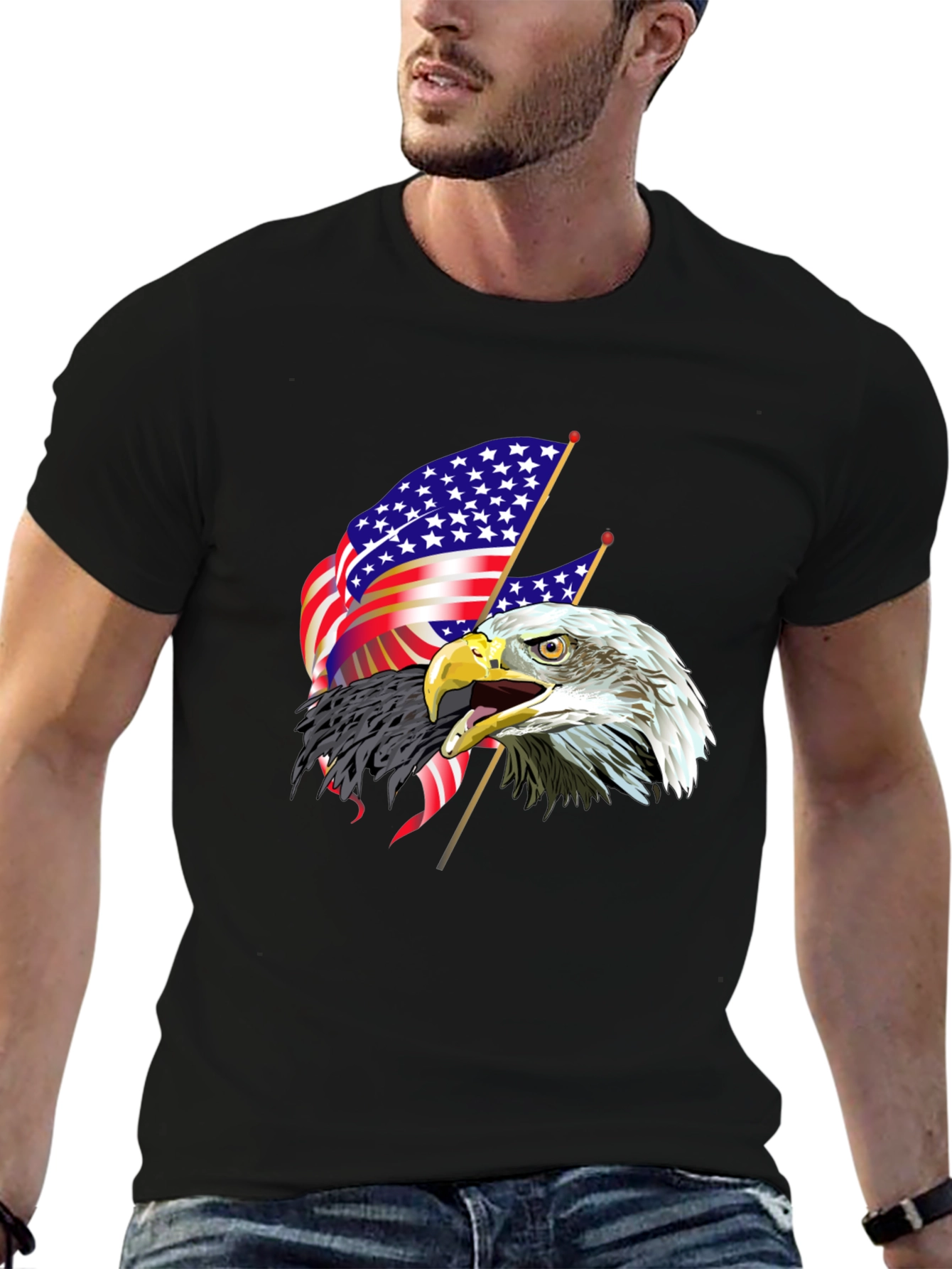 Patriotic Eagle USA Flag Graphic Print T-Shirt