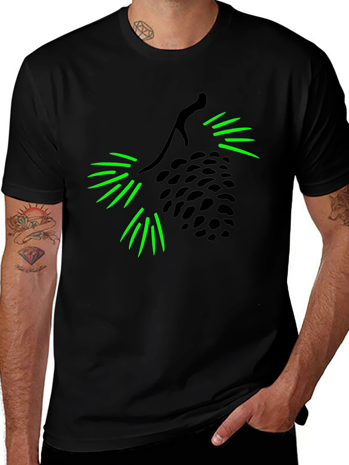 Pine Cone Graphic Tee - Black Cotton