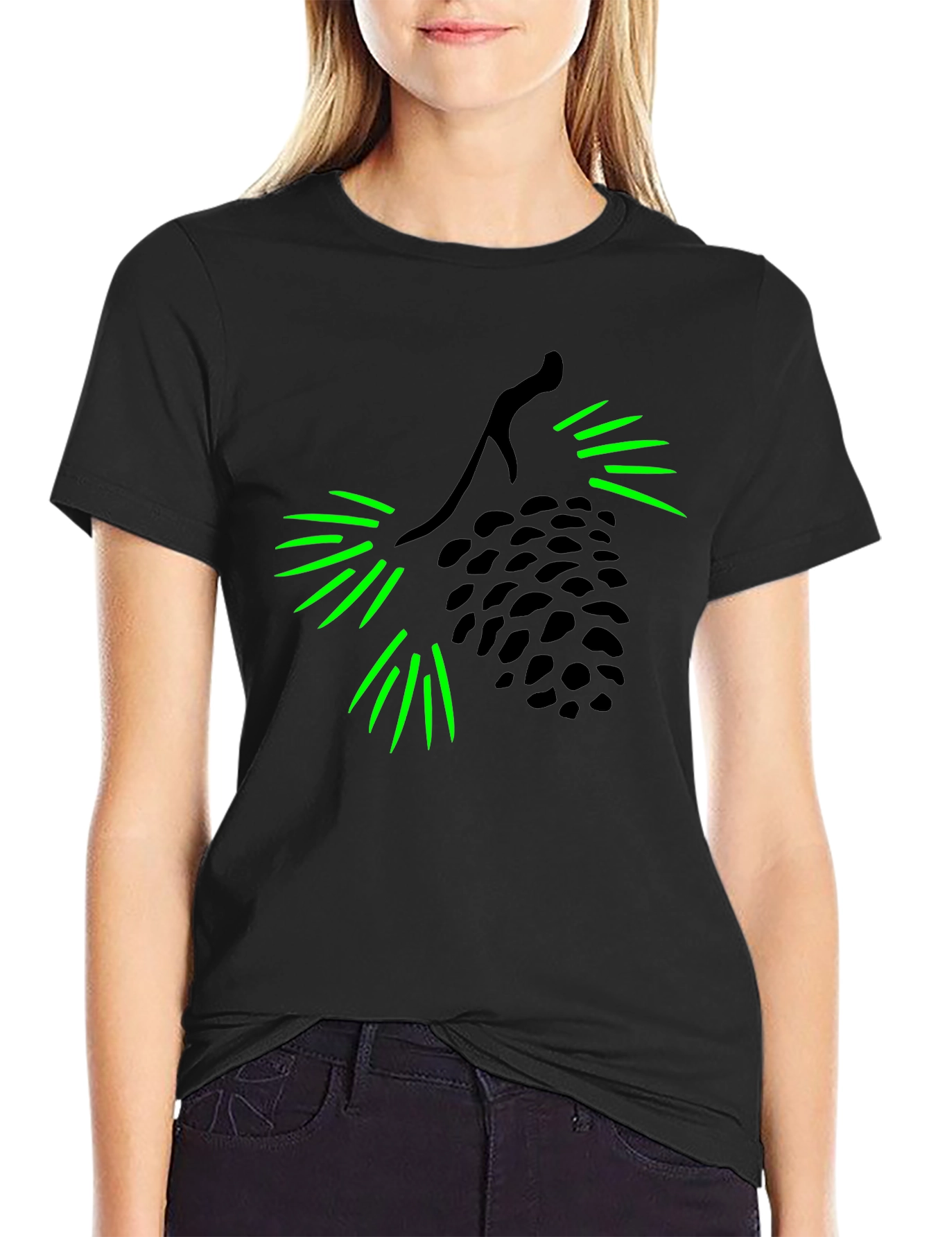 Pine Cone Graphic Tee - Black Cotton