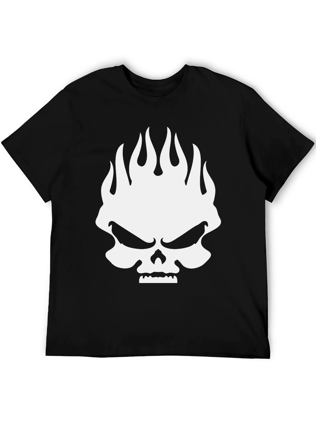 Skull Flames Graphic Print Mens Black T-Shirt
