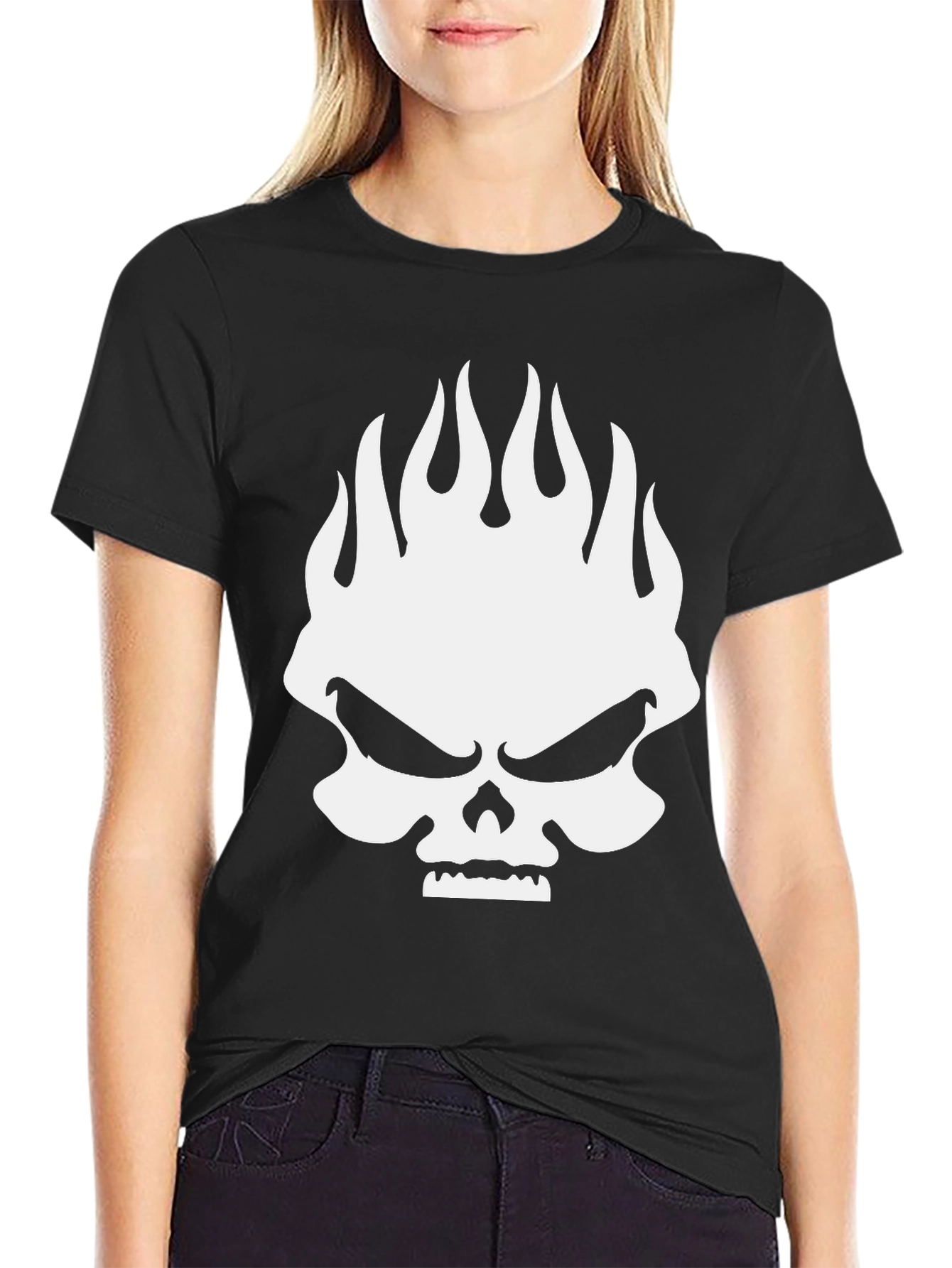 Skull Flames Graphic Print Mens Black T-Shirt