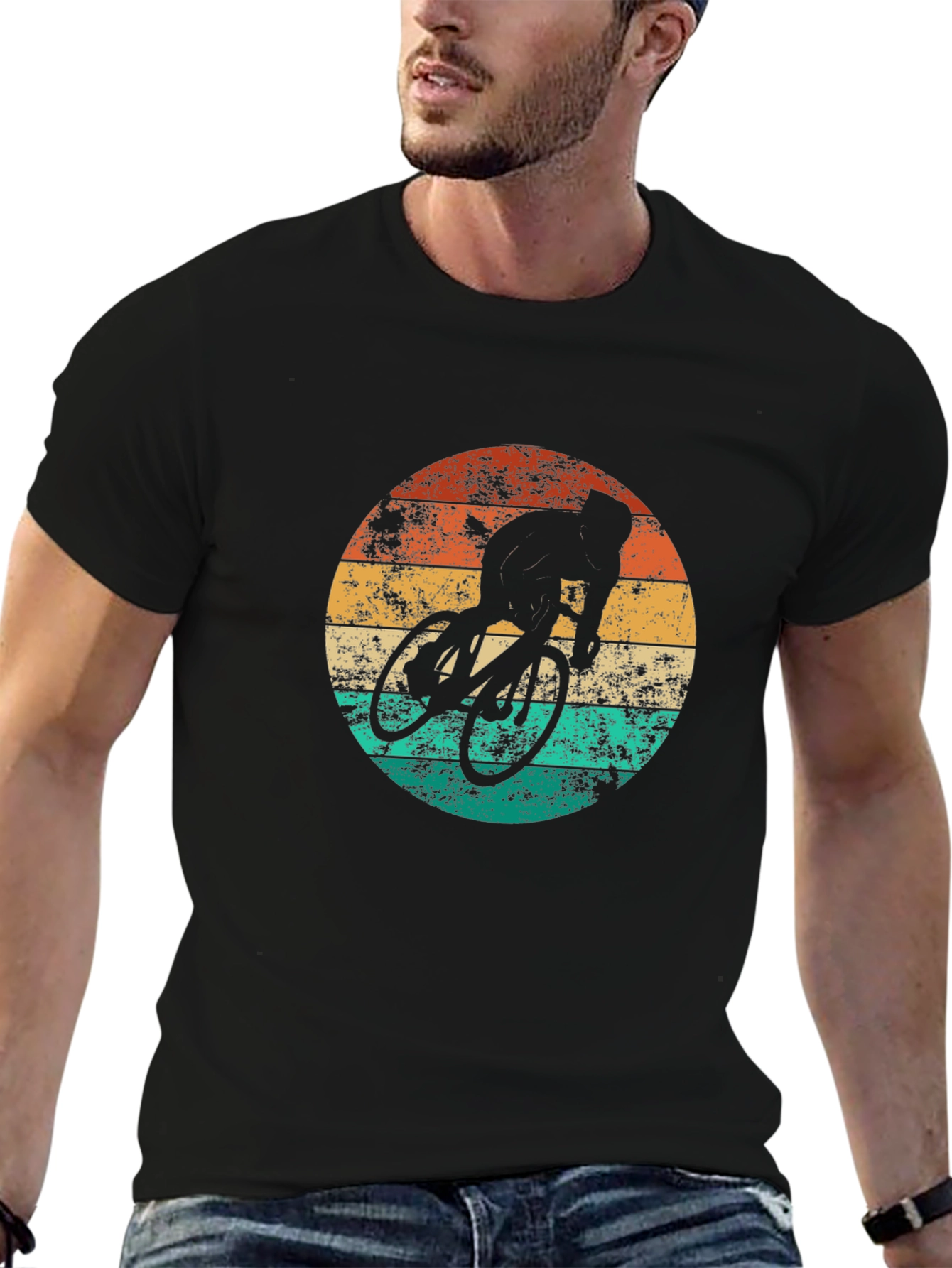 Retro Cyclist Graphic T-Shirt - Black