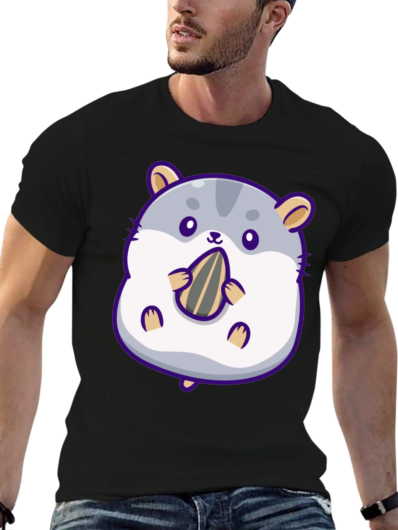 Cute Hamster with Sunflower Seed Graphic T-Shirt