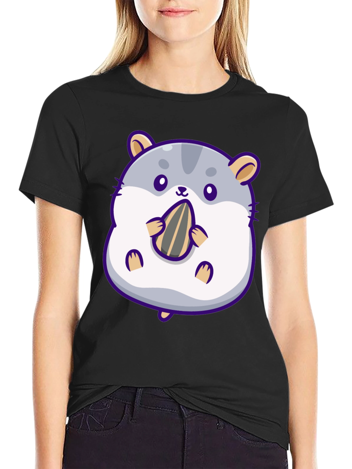 Cute Hamster with Sunflower Seed Graphic T-Shirt