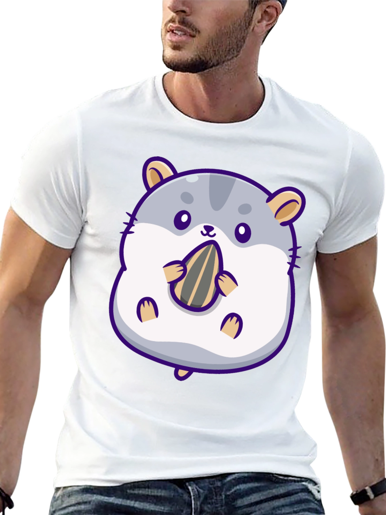 Cute Hamster with Sunflower Seed Graphic T-Shirt