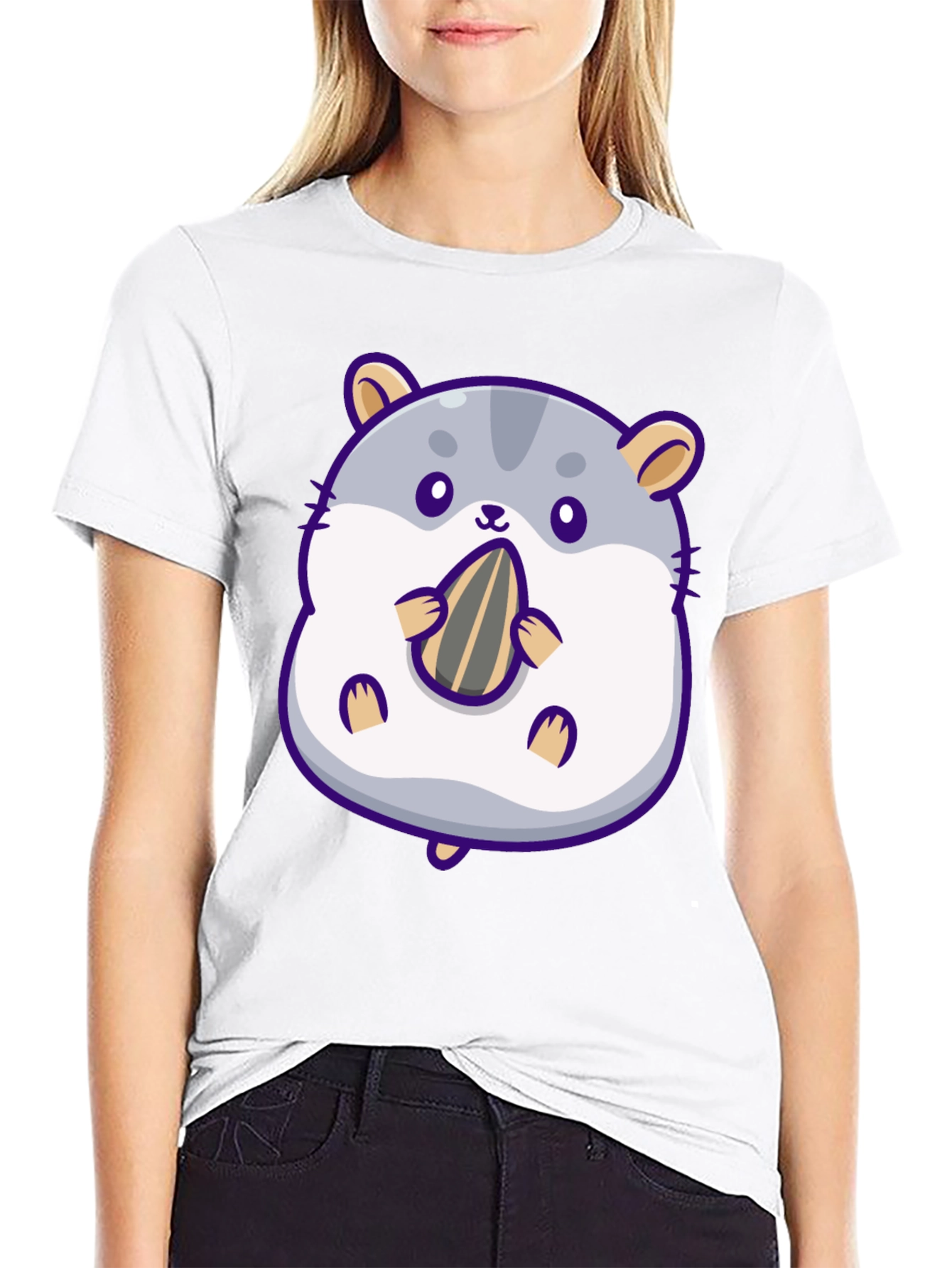 Cute Hamster with Sunflower Seed Graphic T-Shirt