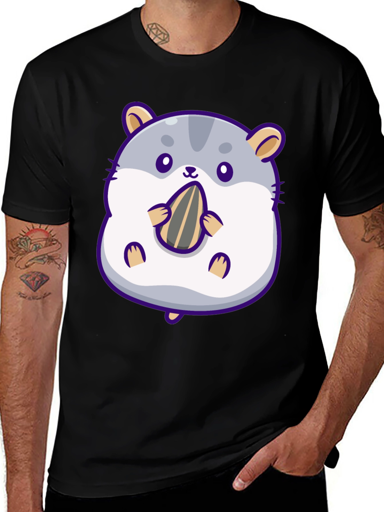 Cute Hamster with Sunflower Seed Graphic T-Shirt