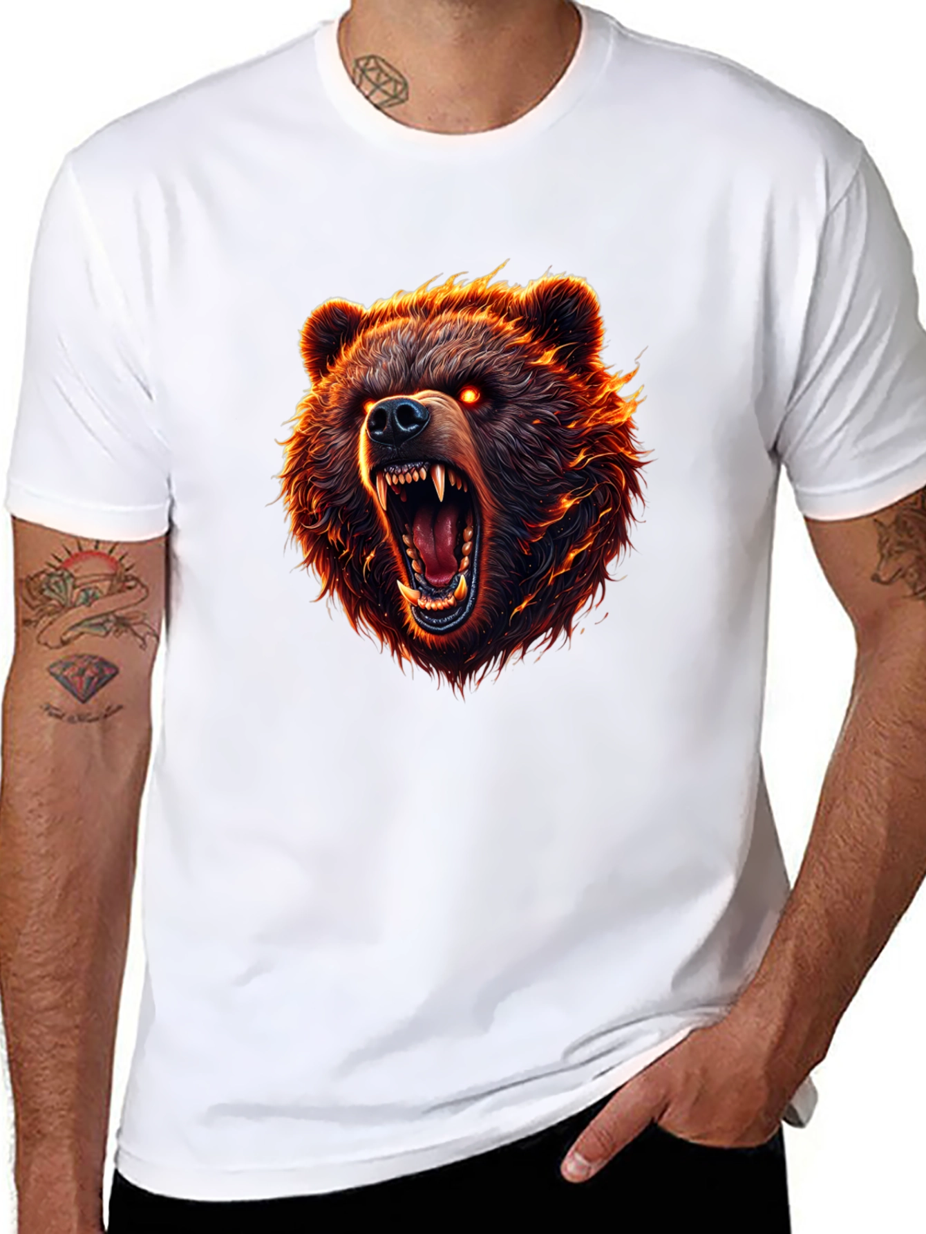 Mens Black T-Shirt with Fierce Bear Graphic