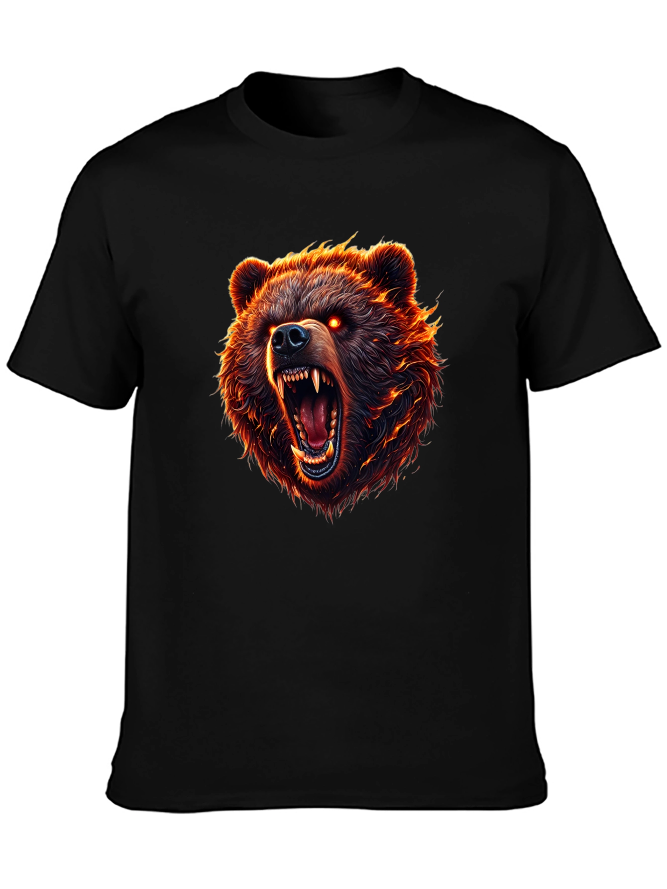 Mens Black T-Shirt with Fierce Bear Graphic
