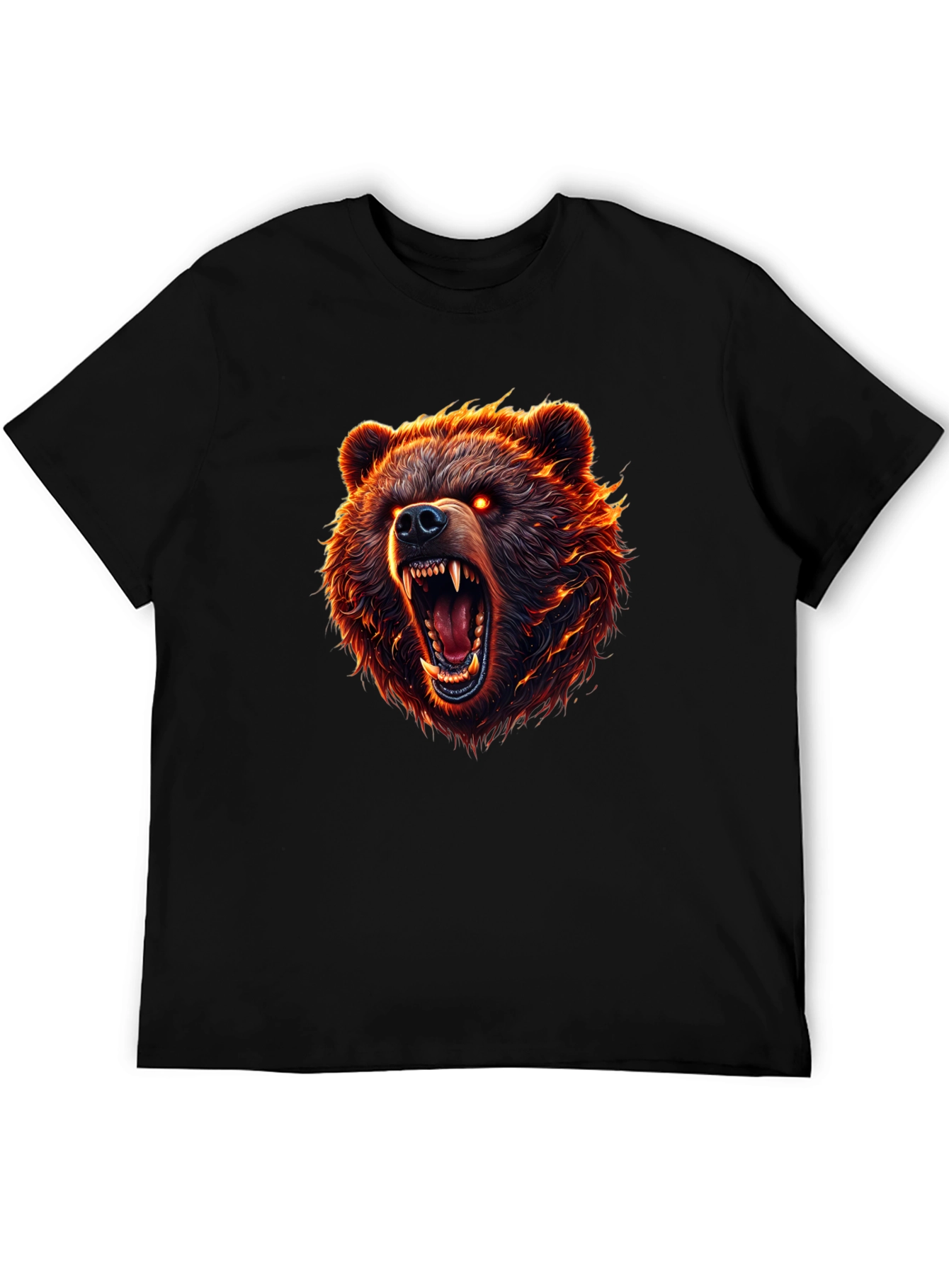 Mens Black T-Shirt with Fierce Bear Graphic