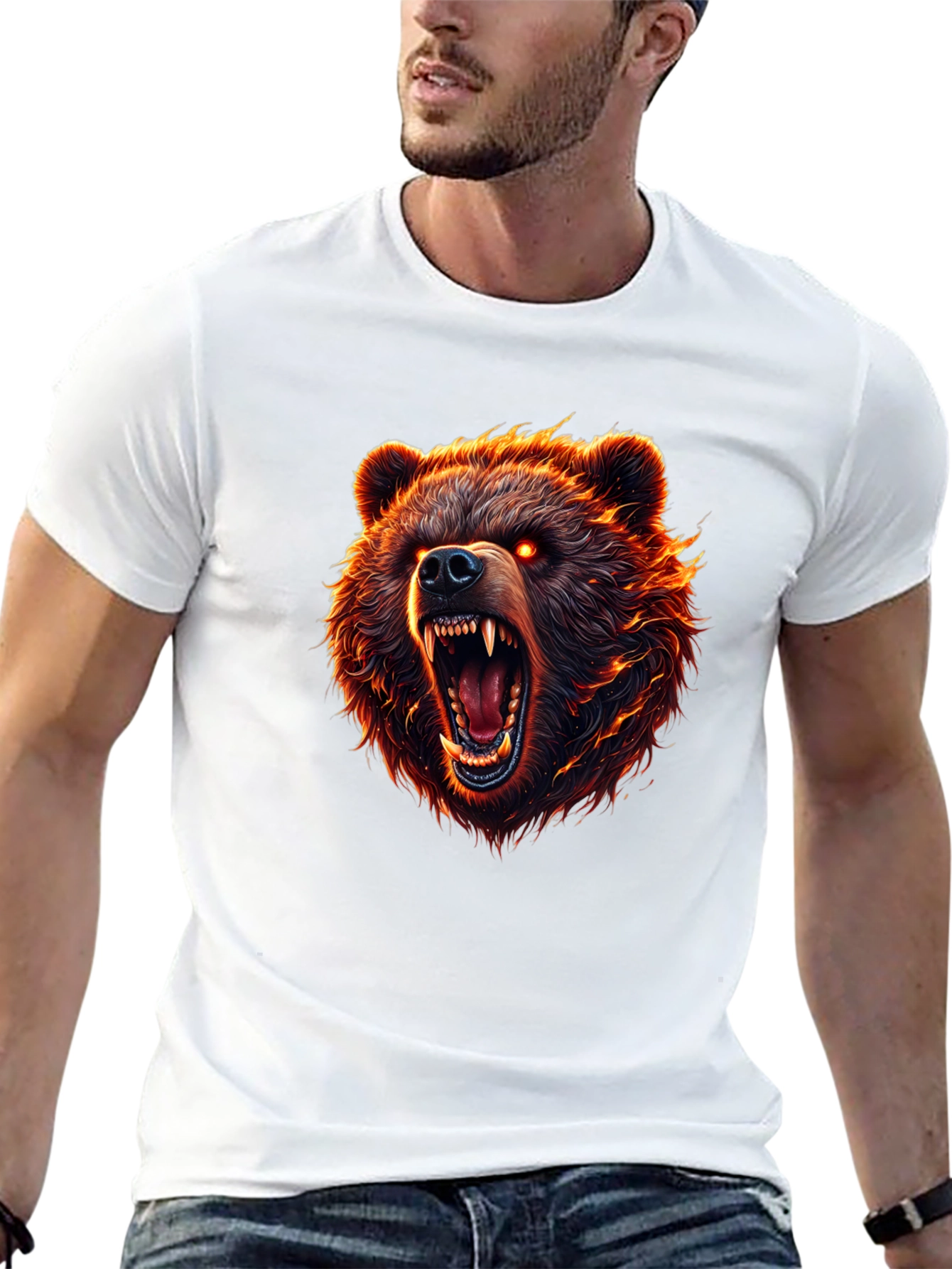 Mens Black T-Shirt with Fierce Bear Graphic
