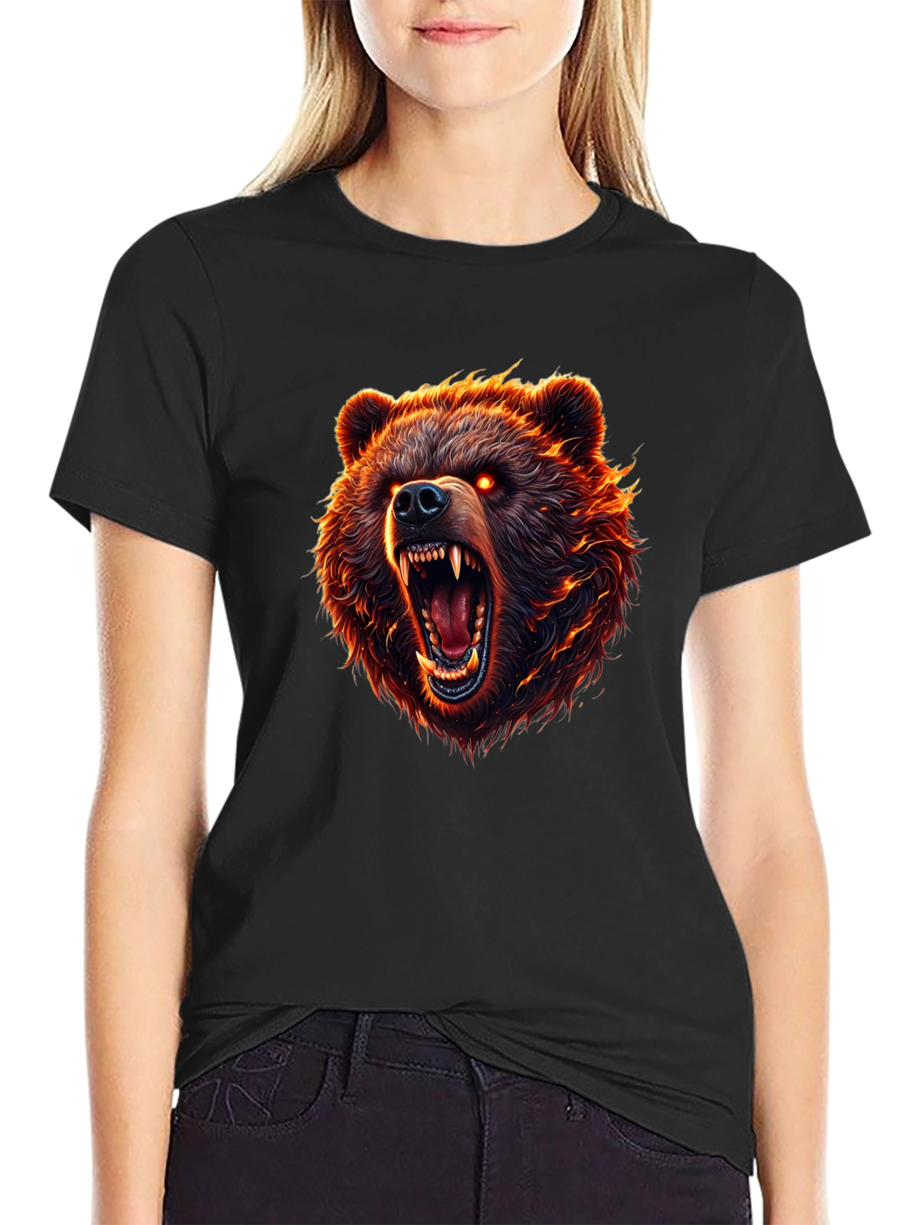 Mens Black T-Shirt with Fierce Bear Graphic