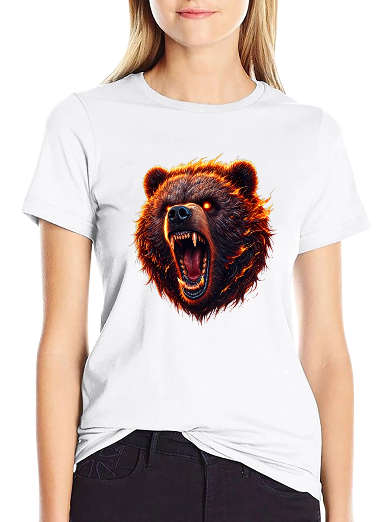 Mens Black T-Shirt with Fierce Bear Graphic