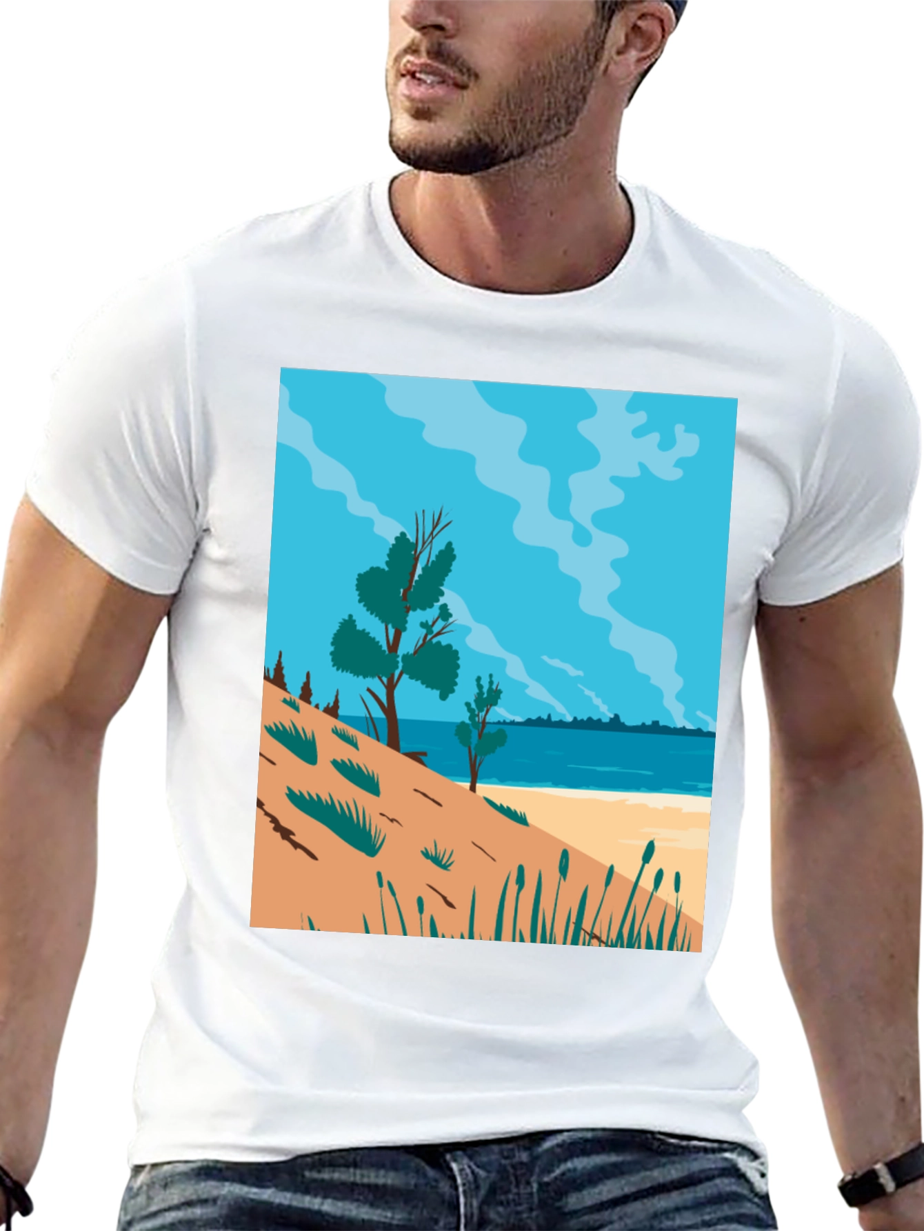 Beach Scene Graphic Tee - Mens Black T-Shirt