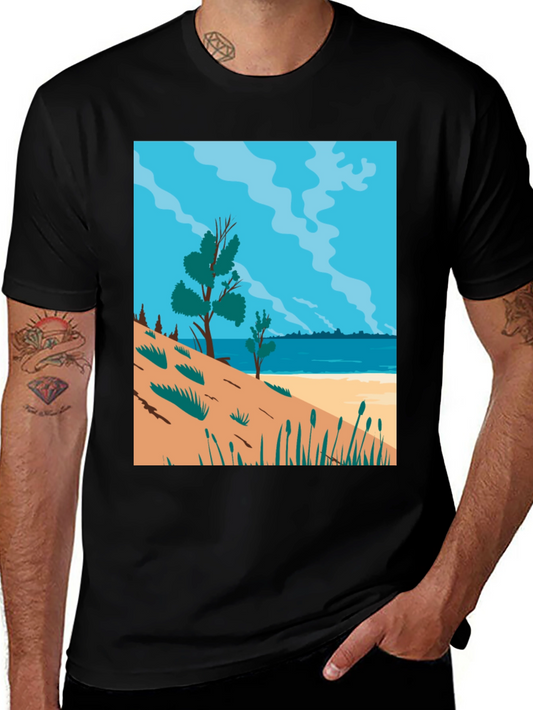 Beach Scene Graphic Tee - Mens Black T-Shirt