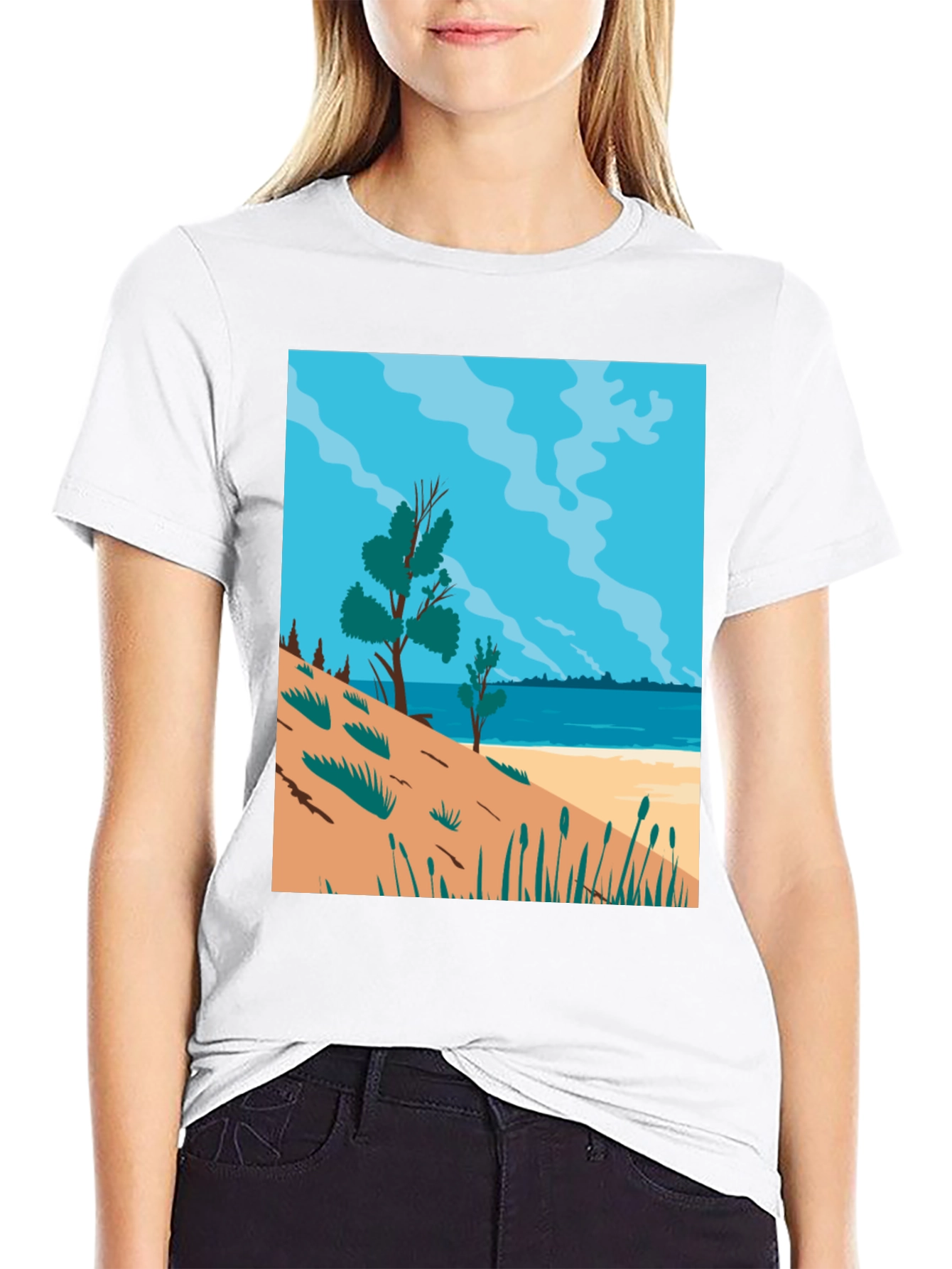 Beach Scene Graphic Tee - Mens Black T-Shirt