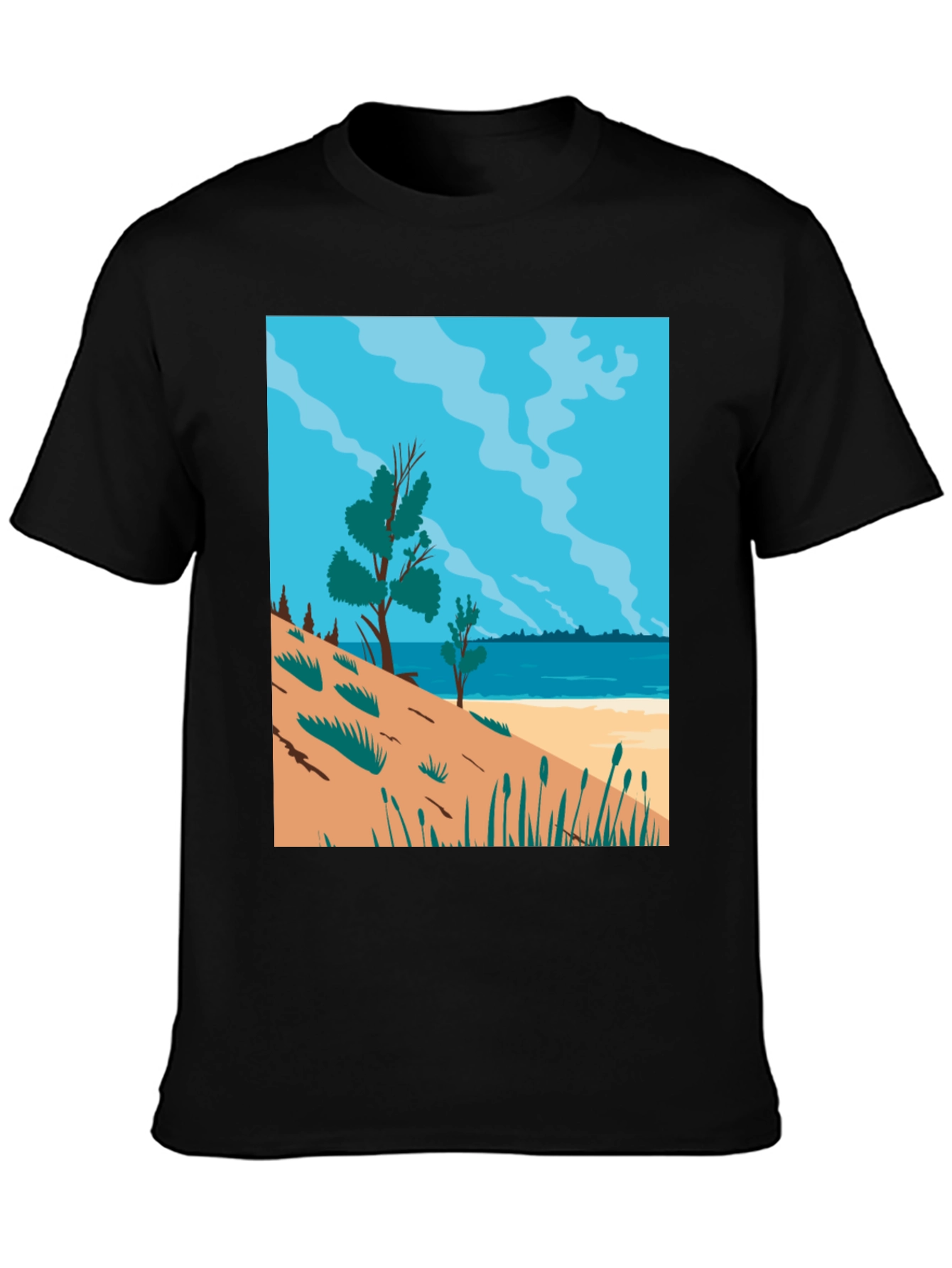 Beach Scene Graphic Tee - Mens Black T-Shirt