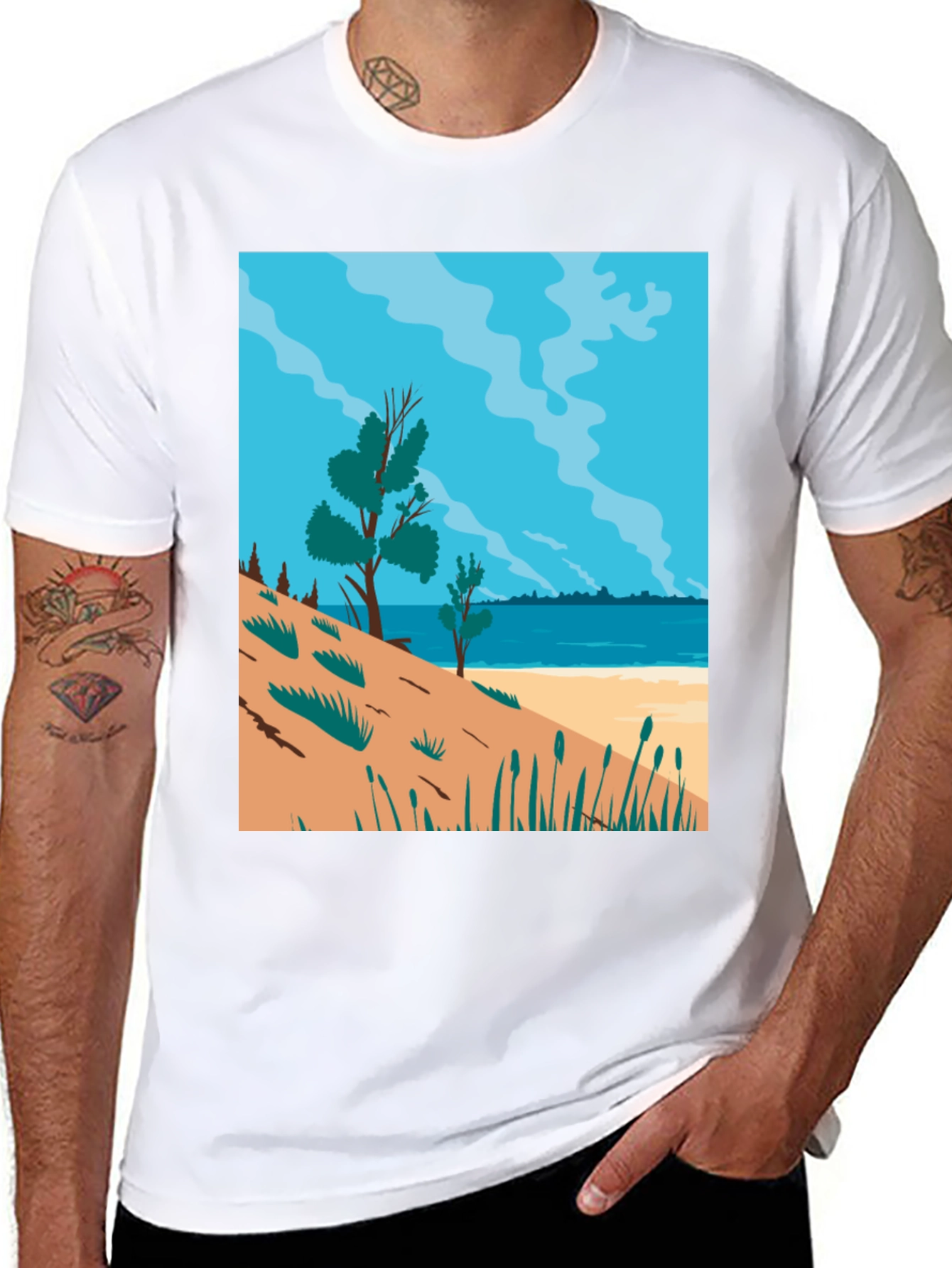 Beach Scene Graphic Tee - Mens Black T-Shirt