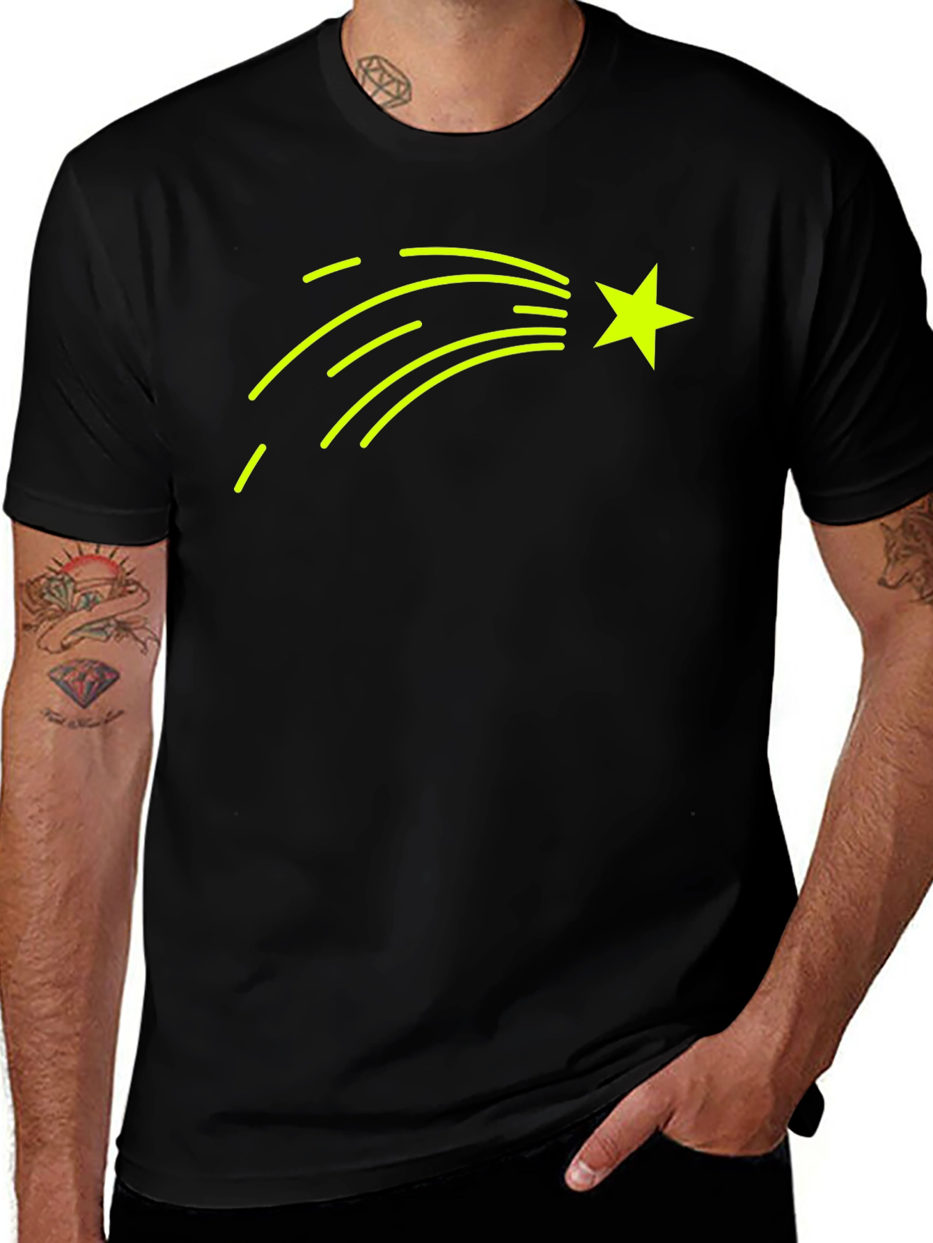 Shooting Star Graphic T-Shirt - Black Cotton Tee
