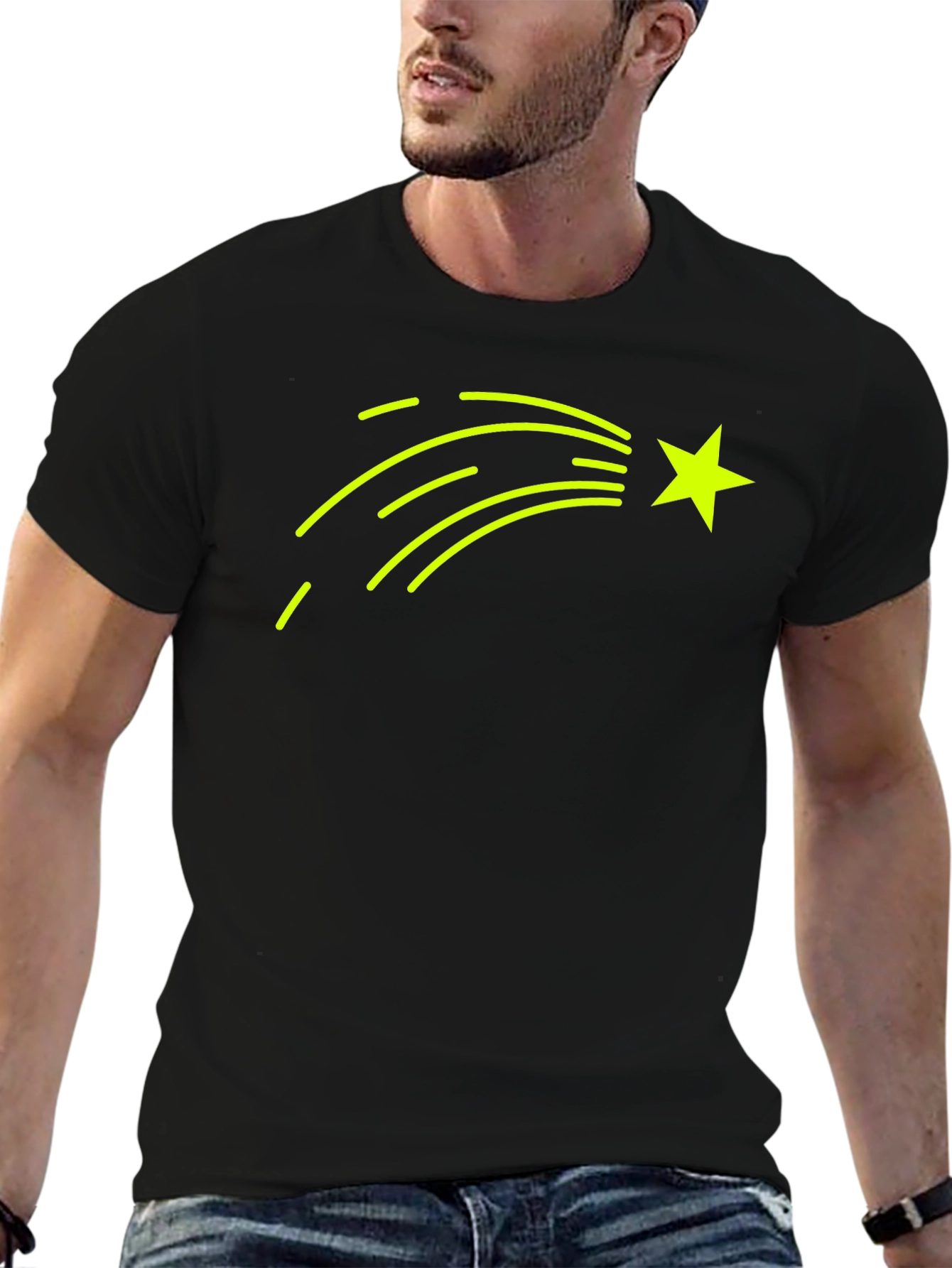 Shooting Star Graphic T-Shirt - Black Cotton Tee