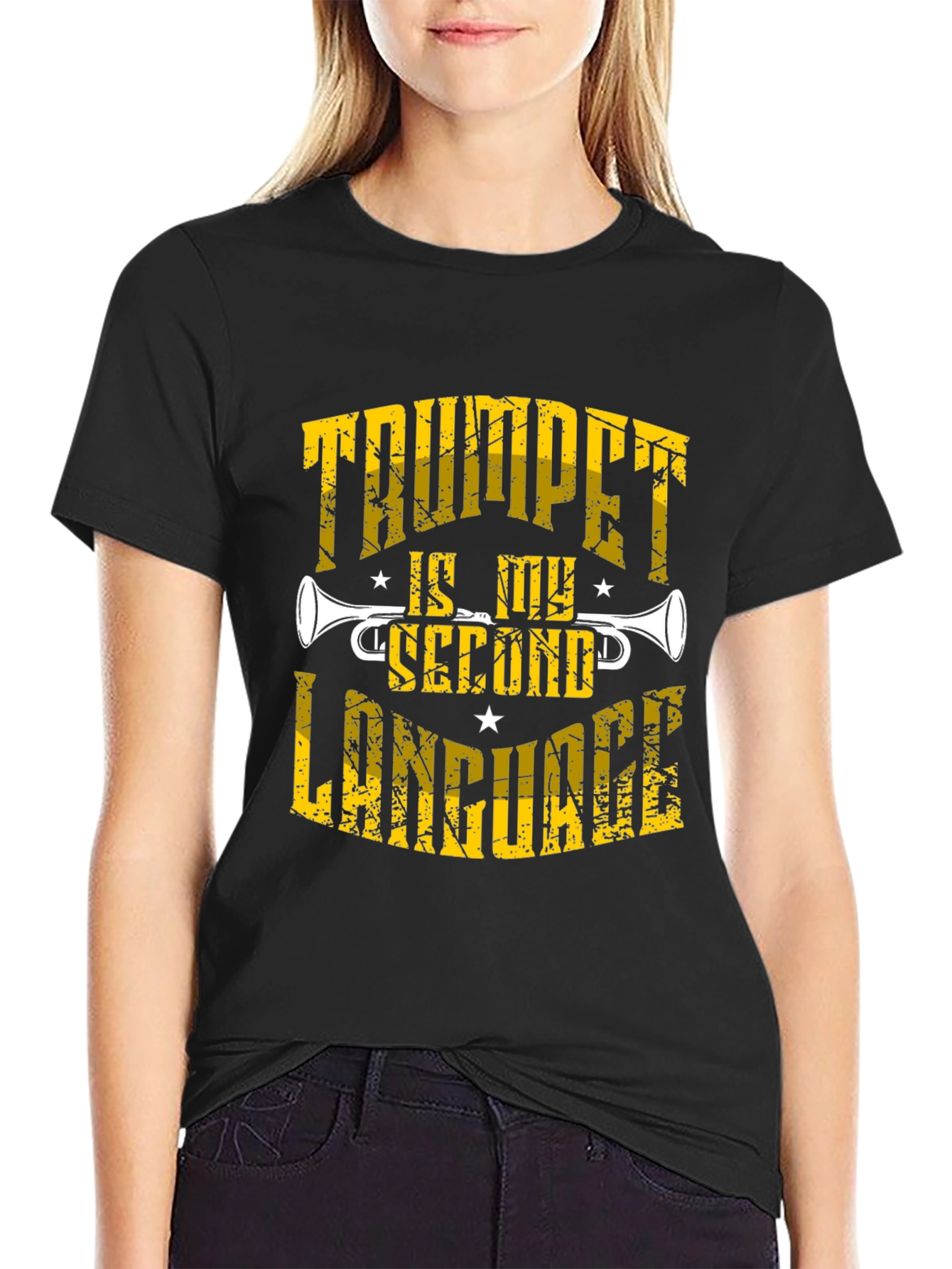 Trumpet is My Second Language Black T-Shirt
