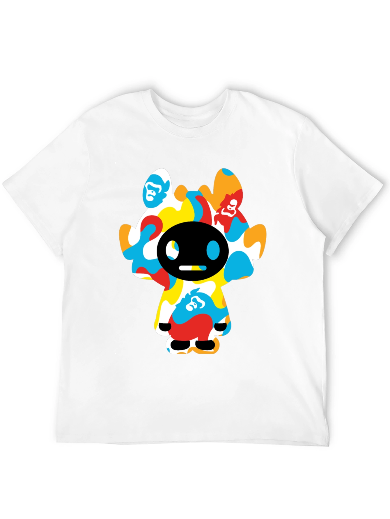 Funky Cartoon Character Graphic Tee - Black Cotton