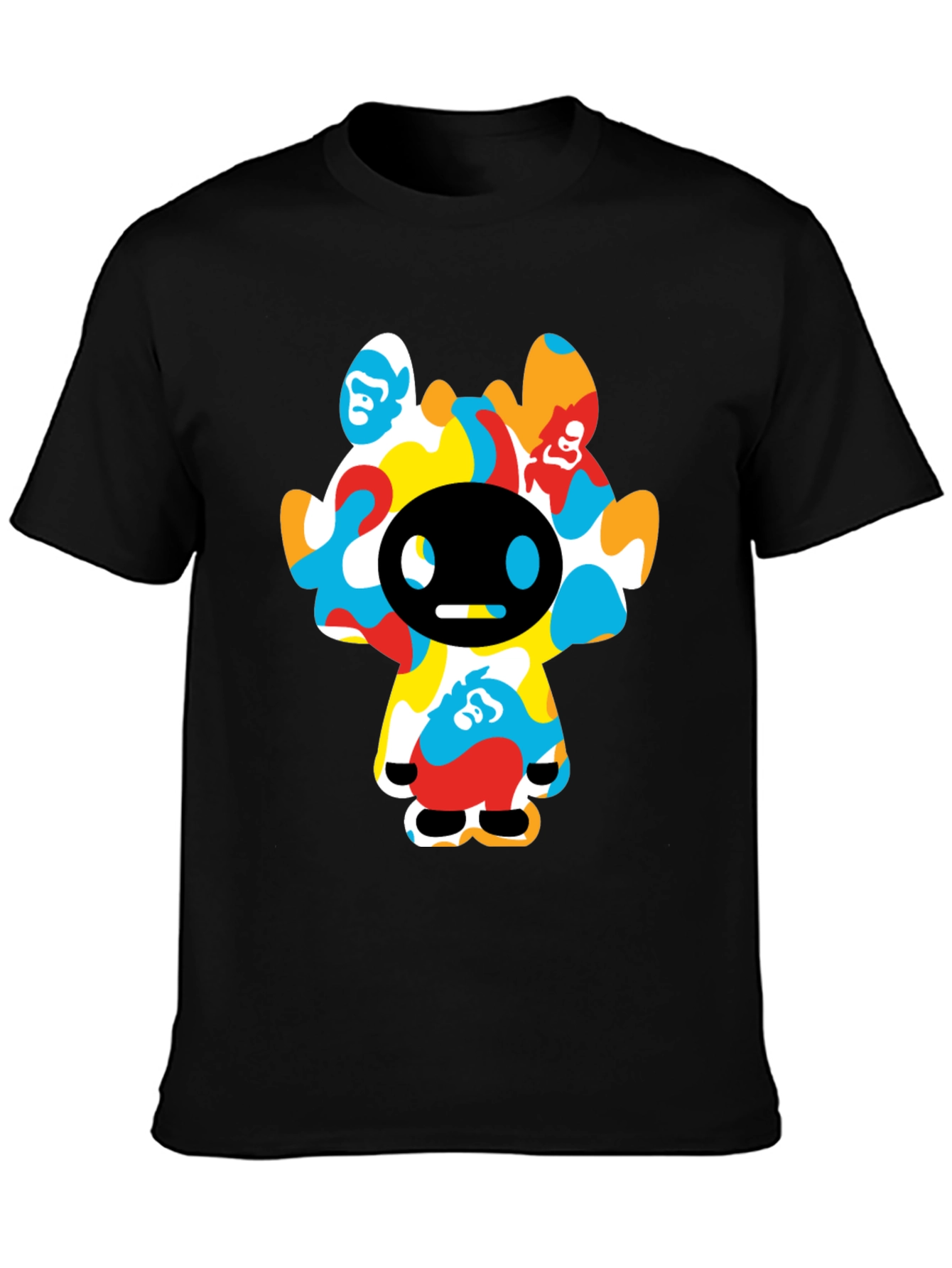 Funky Cartoon Character Graphic Tee - Black Cotton