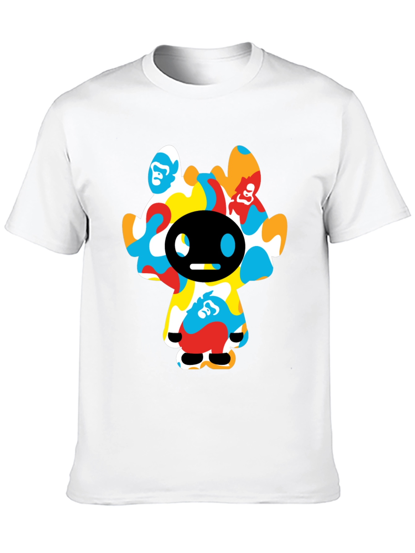 Funky Cartoon Character Graphic Tee - Black Cotton