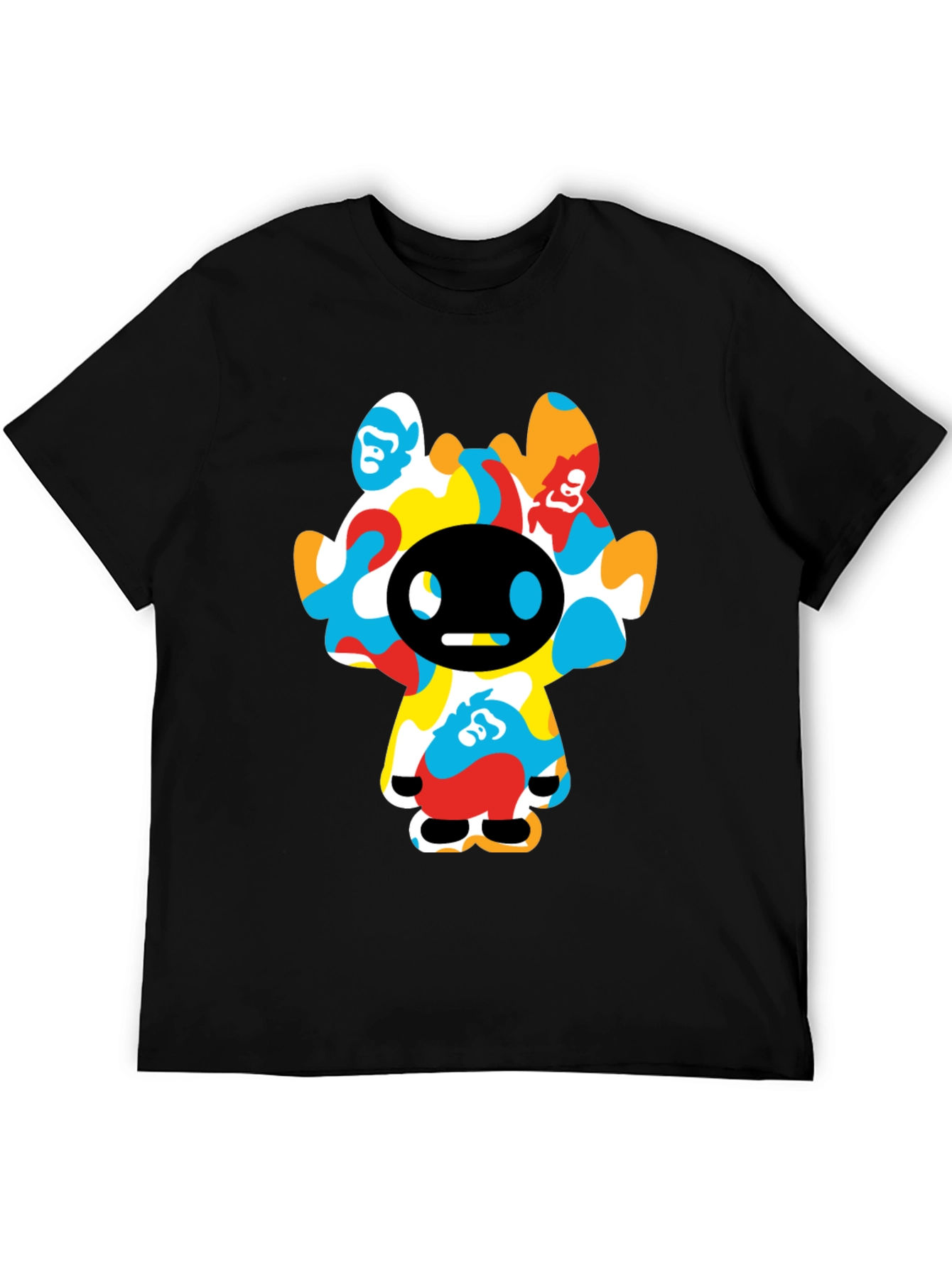 Funky Cartoon Character Graphic Tee - Black Cotton