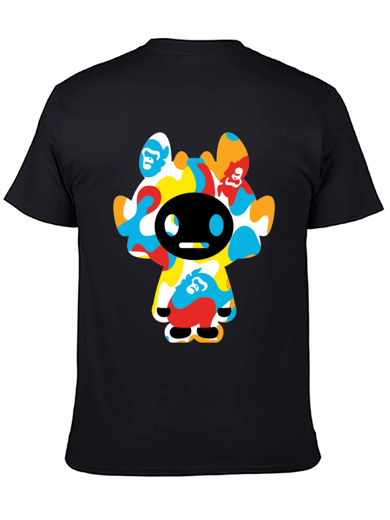 Funky Cartoon Character Graphic Tee - Black Cotton