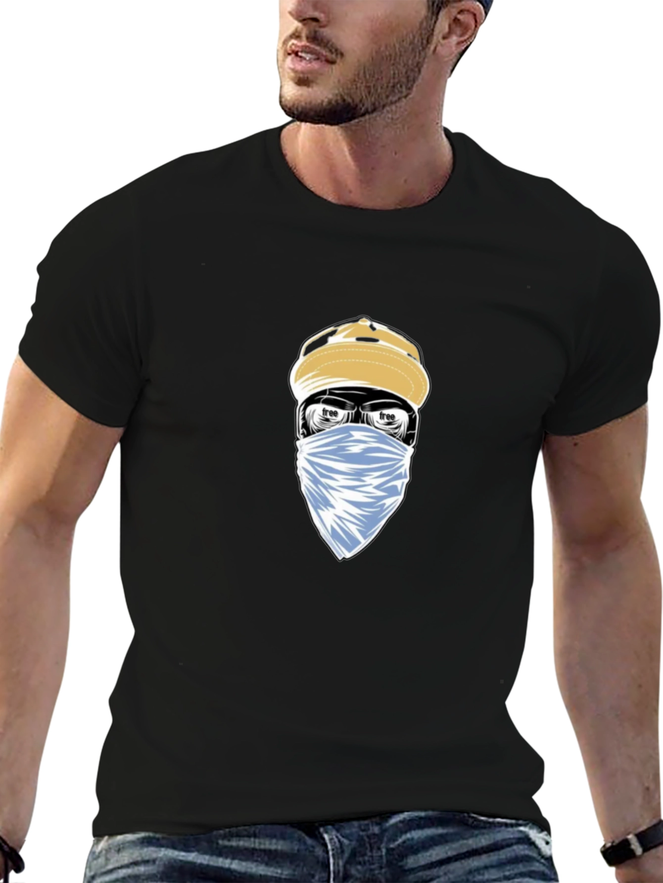 Urban Style Graphic Tee - Masked Character Design