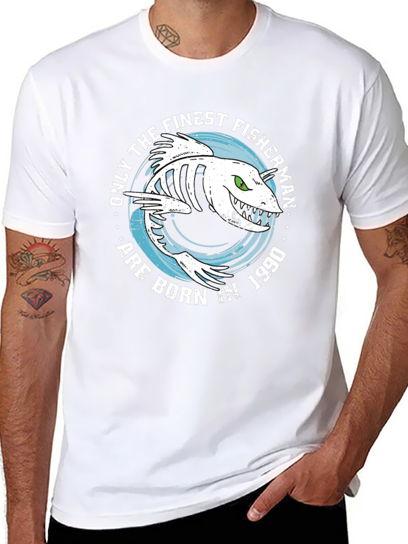 Finest Fisherman Born in 1990 Black T-Shirt