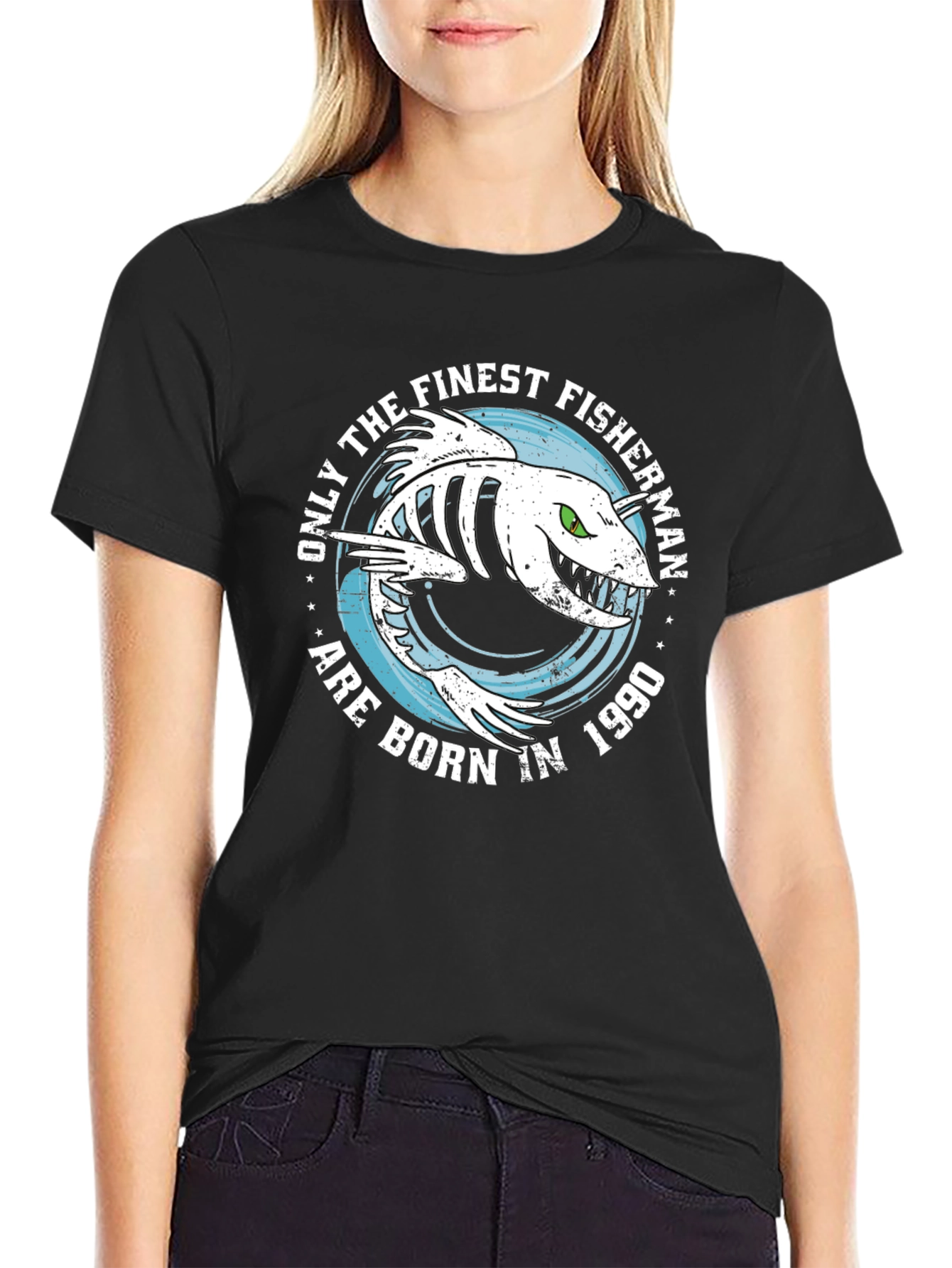 Finest Fisherman Born in 1990 Black T-Shirt