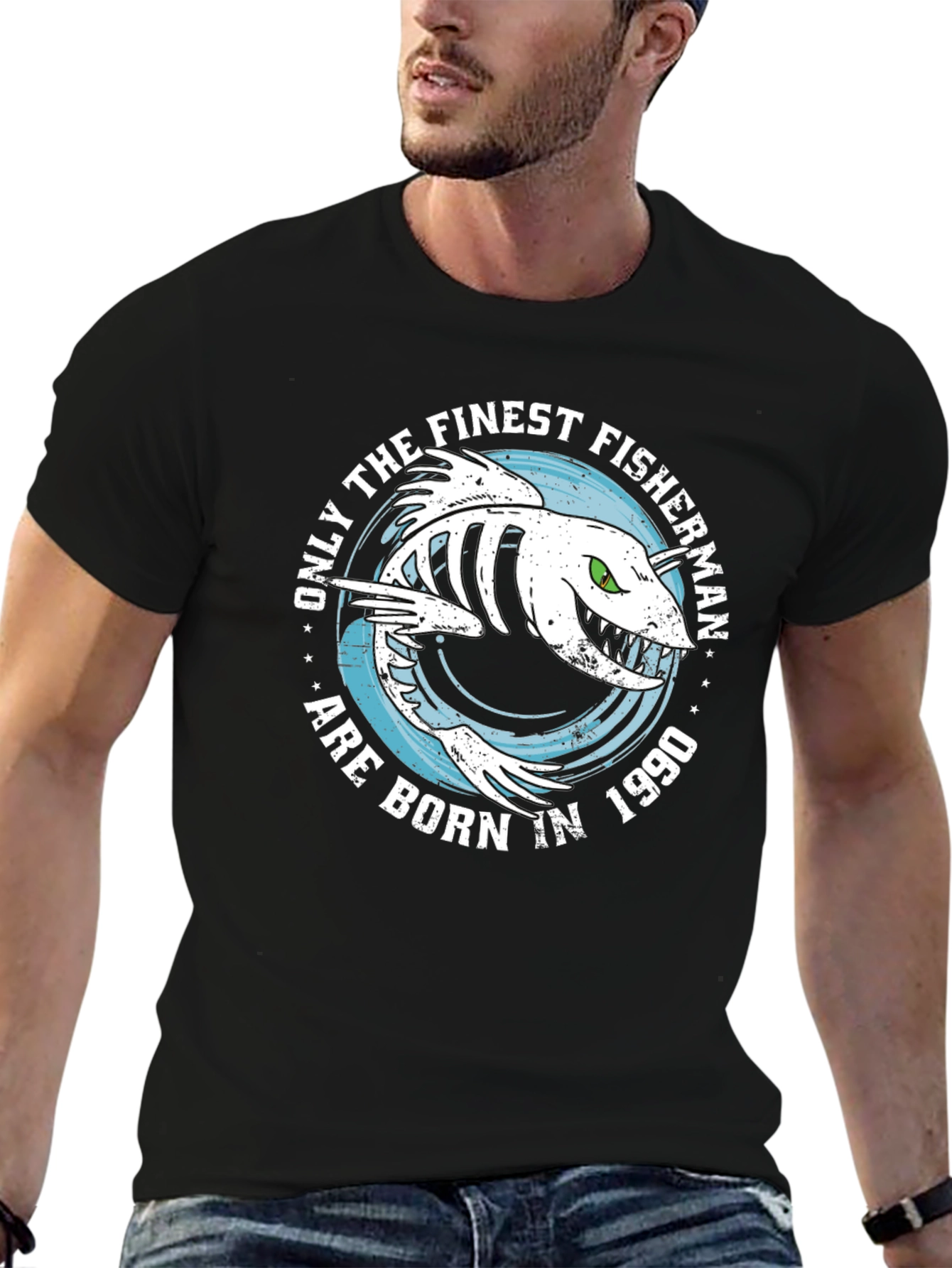 Finest Fisherman Born in 1990 Black T-Shirt